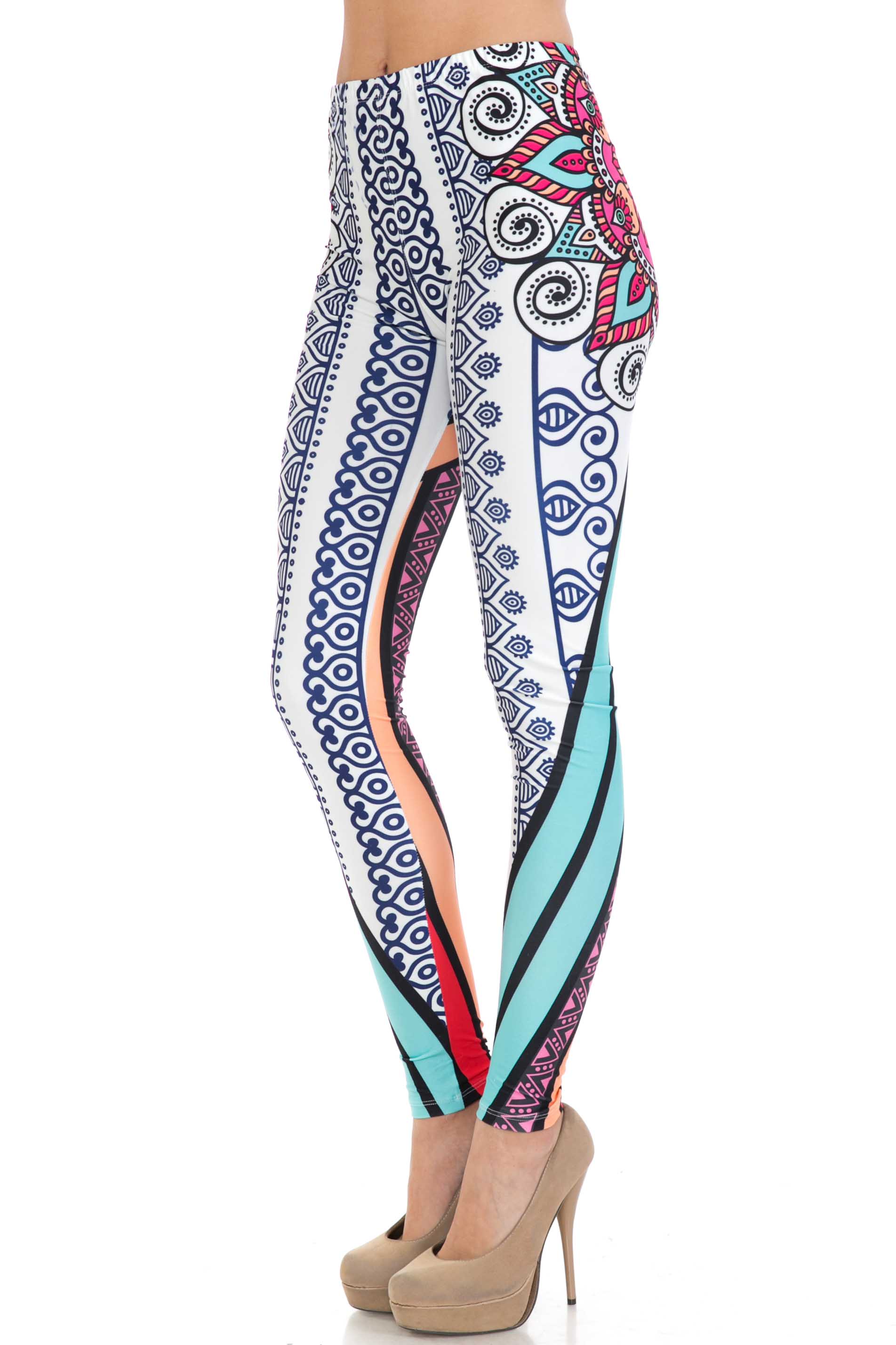 Wholesale Creamy Soft Sexy Vertical Contouring Mandala Extra Plus Size Leggings - 3X-5X - USA Fashion™