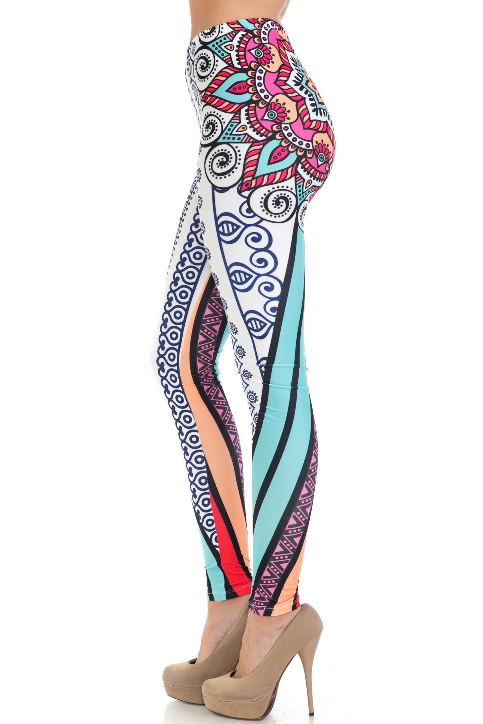 Wholesale Creamy Soft Sexy Vertical Contouring Mandala Extra Plus Size Leggings - 3X-5X - USA Fashion™