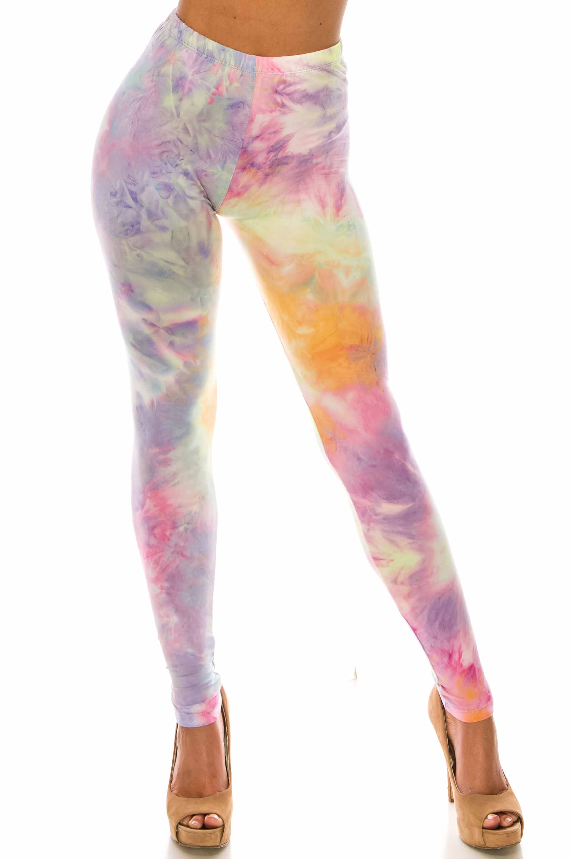 Wholesale Buttery Smooth Multi-Color Pastel Tie Dye Extra Plus Size Leggings - 3X-5X