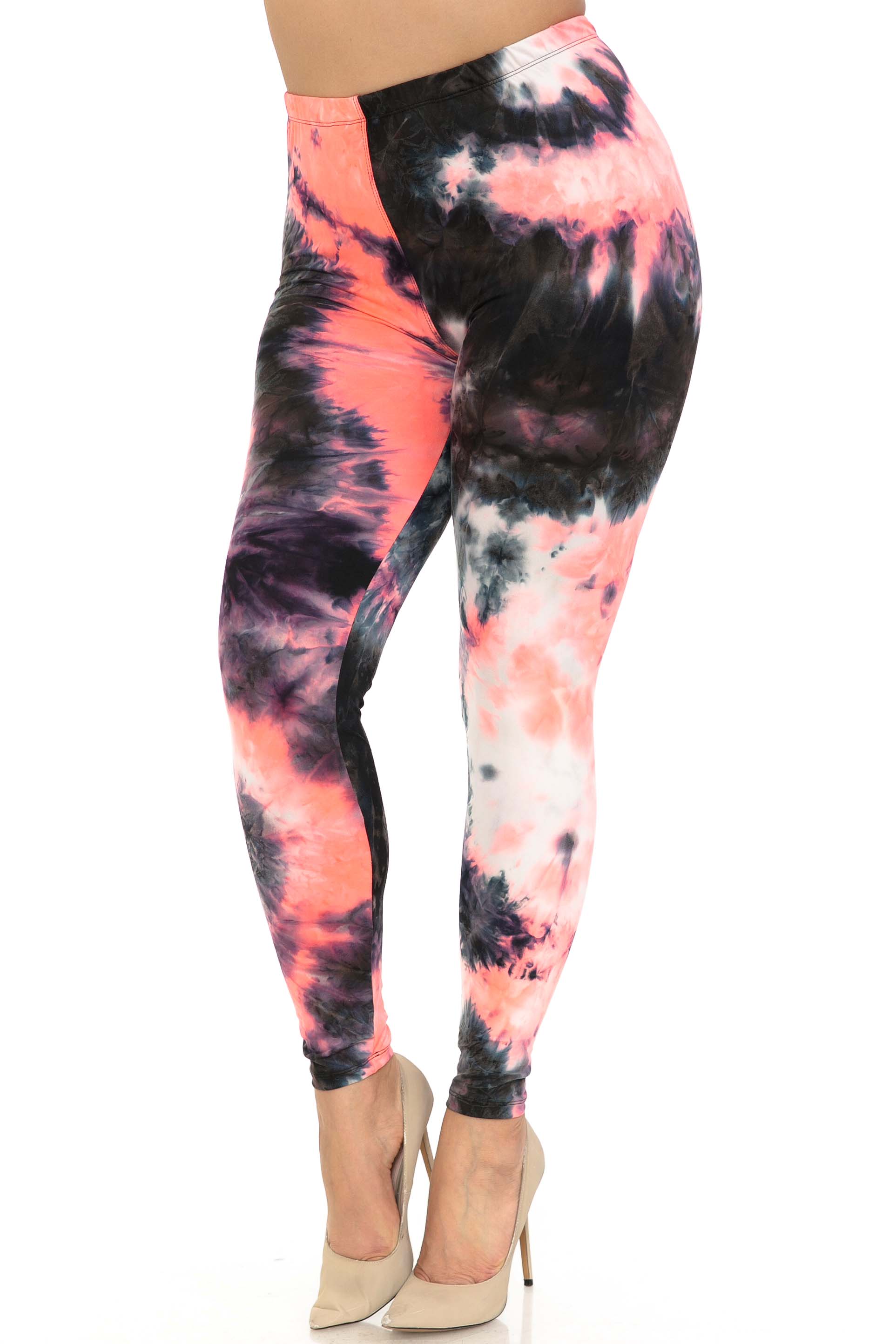 Wholesale Buttery Smooth Coral Tie Dye Plus Size Leggings