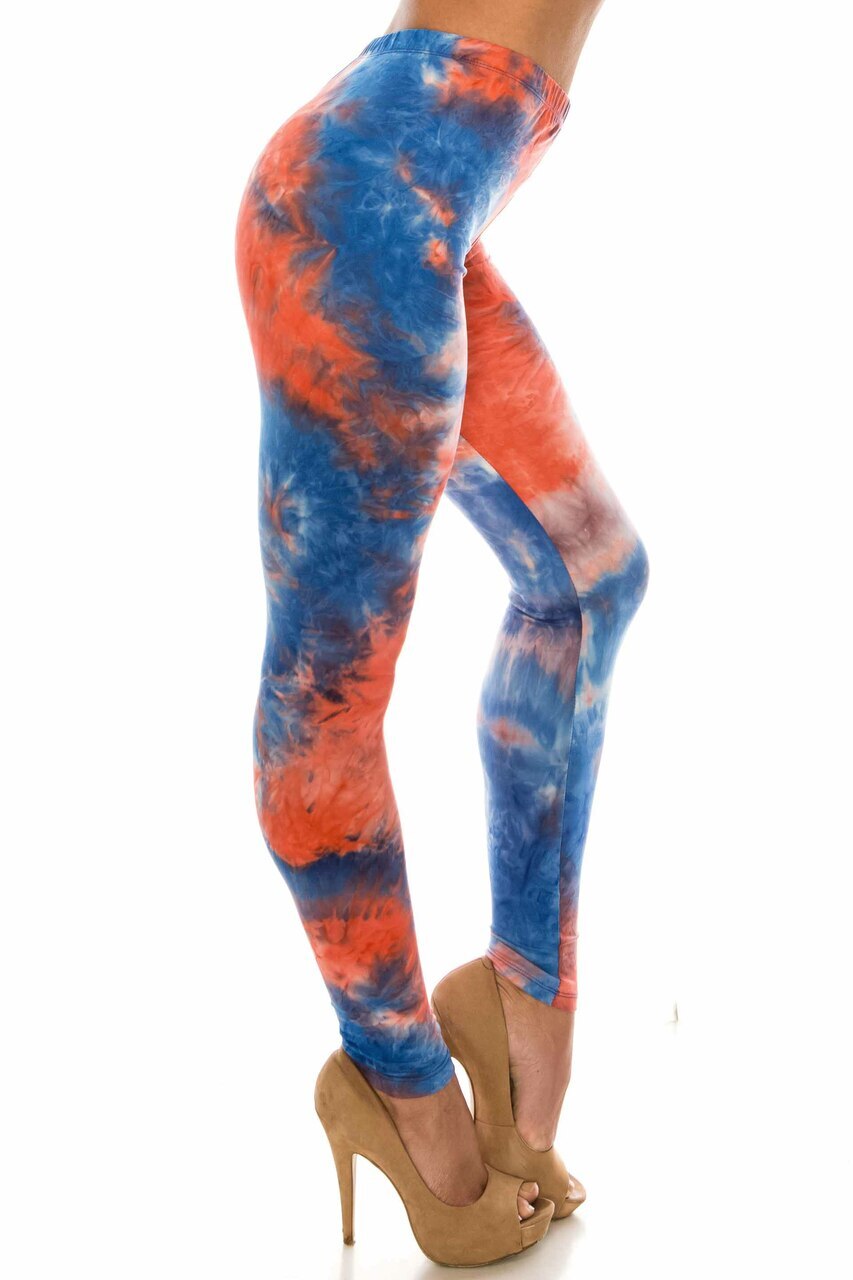 Wholesale Buttery Smooth Red and Blue Tie Dye Plus Size Leggings