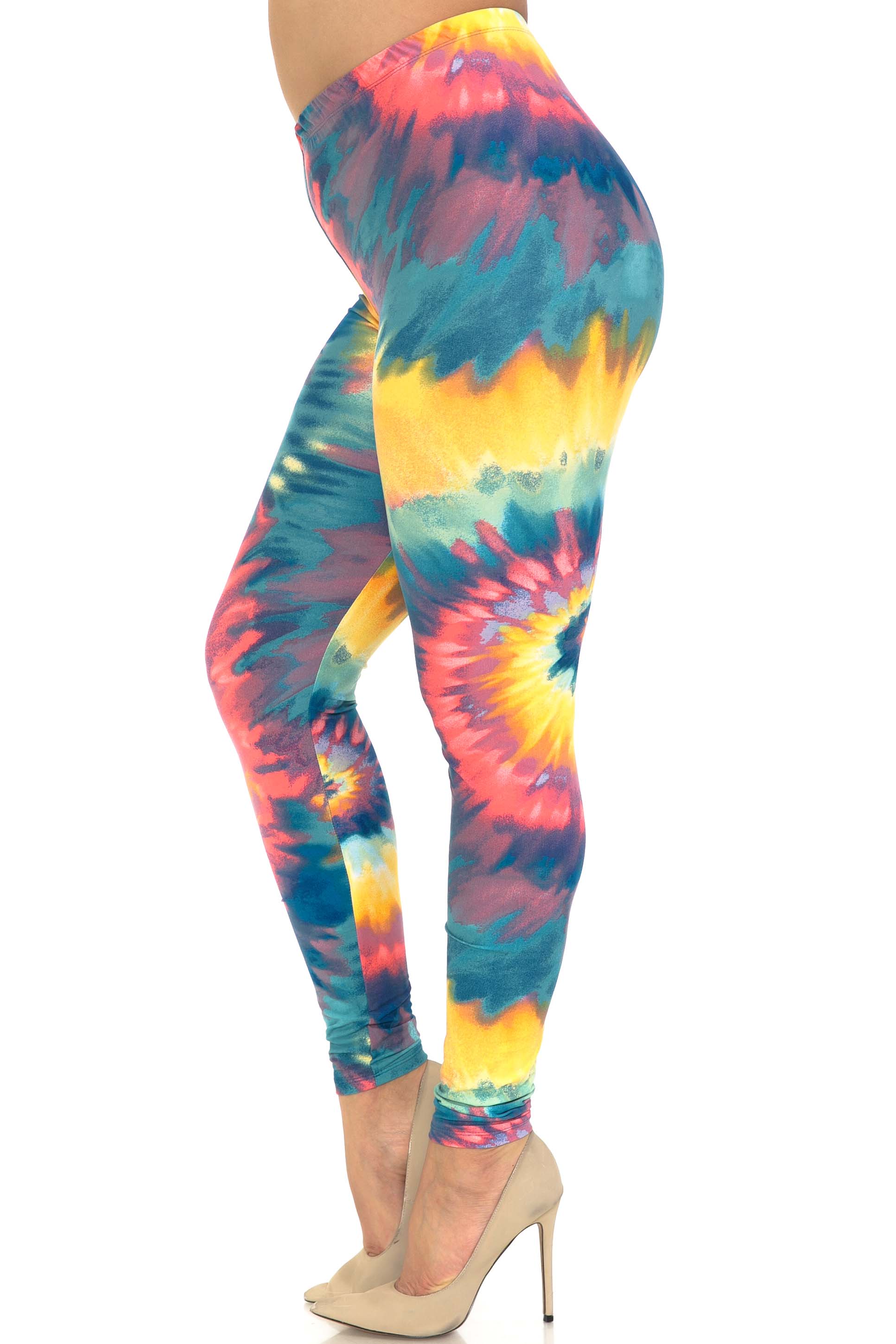 Wholesale Buttery Smooth Multi-Color-Bold Tie Dye Extra Plus Size Leggings - 3X-5X