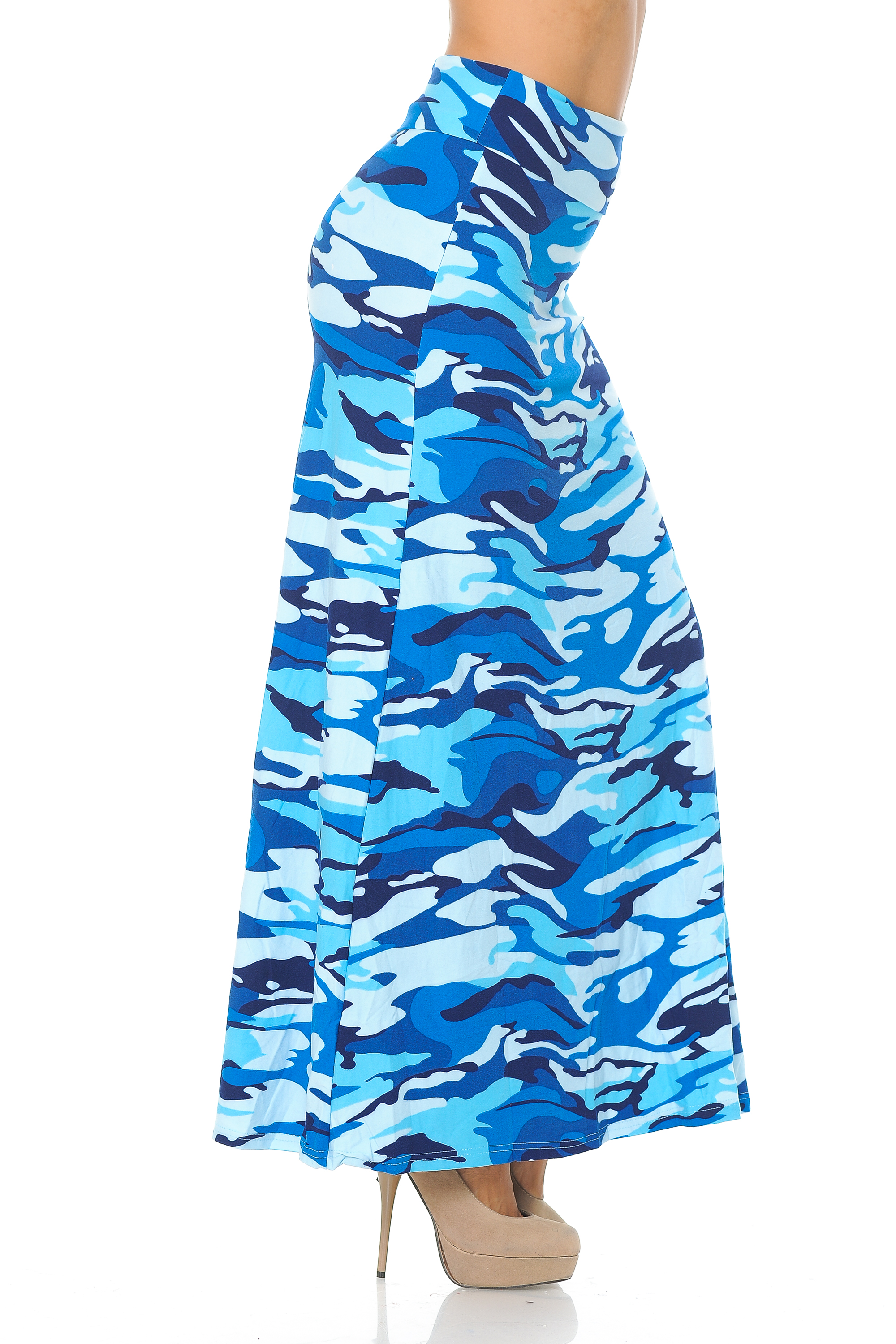 Wholesale Buttery Smooth Blue Camouflage Maxi Skirt