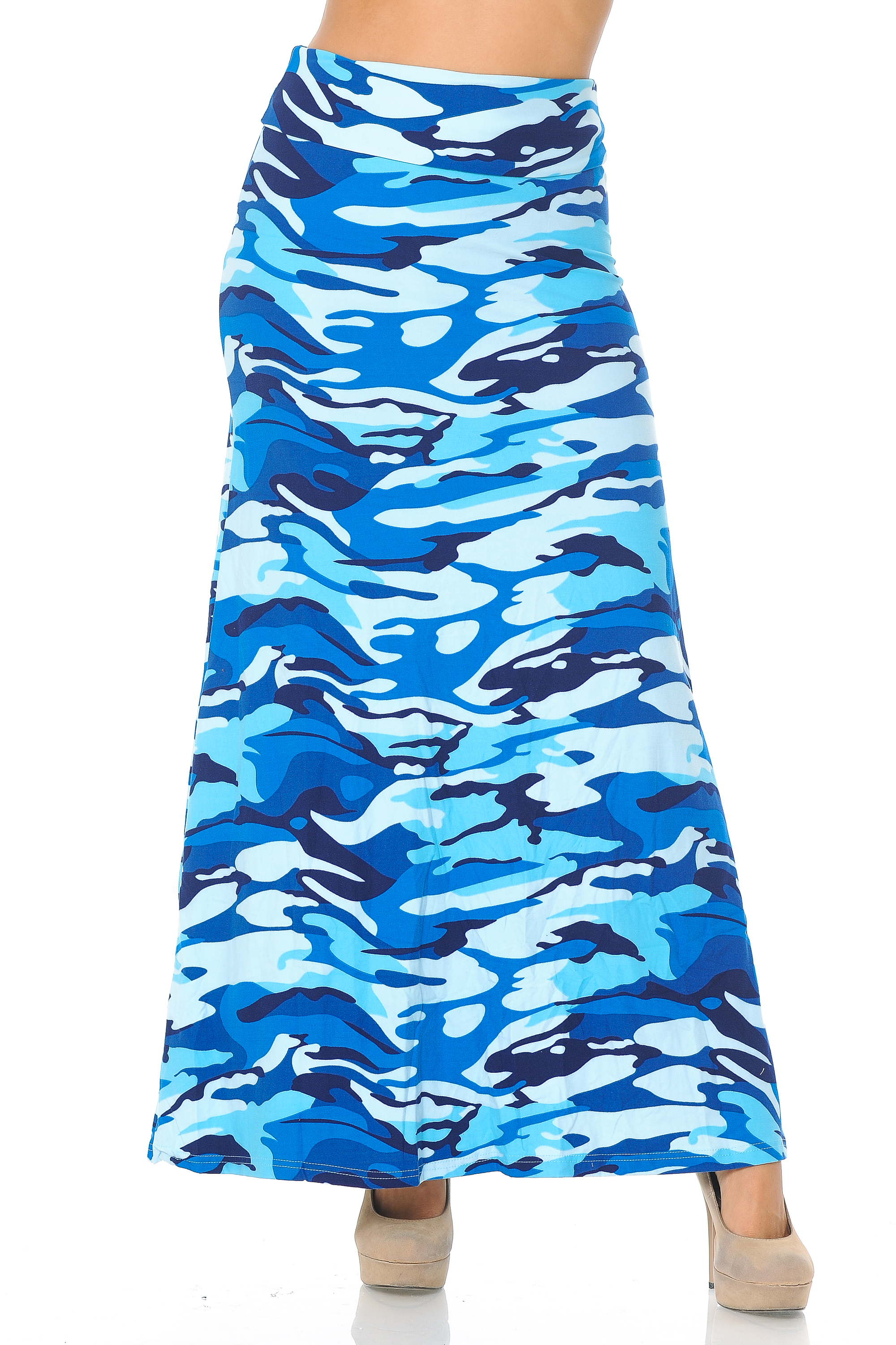 Wholesale Buttery Smooth Blue Camouflage Maxi Skirt