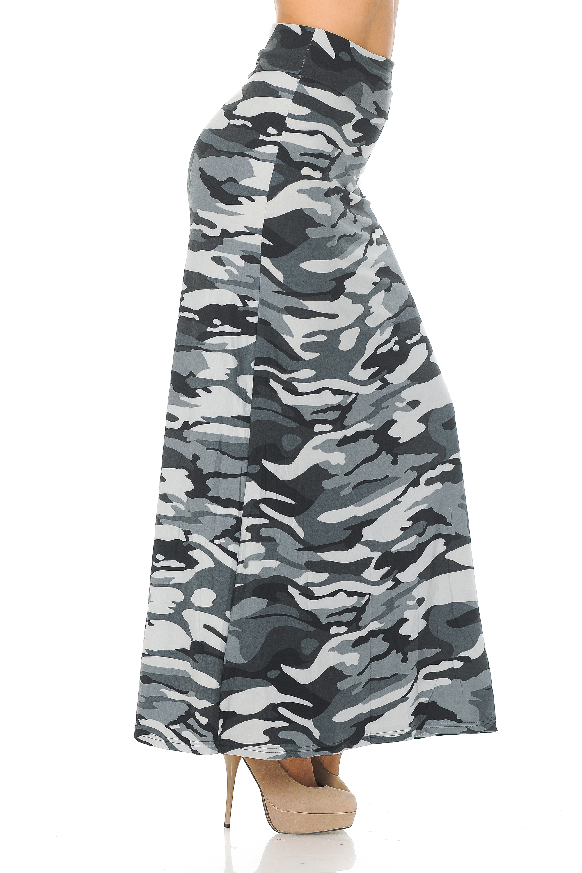 Wholesale Buttery Smooth Charcoal Camouflage Maxi Skirt