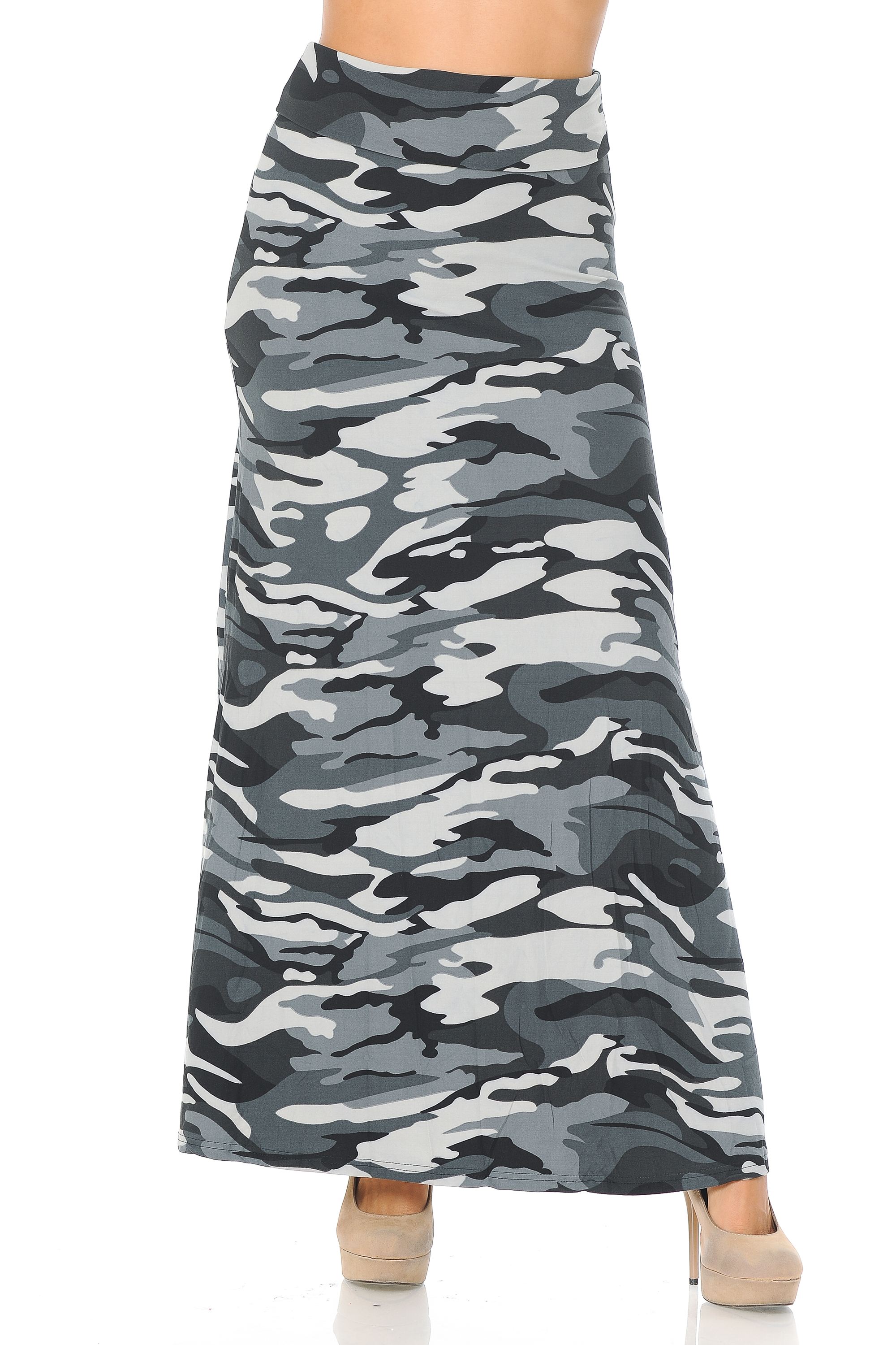Wholesale Buttery Smooth Charcoal Camouflage Maxi Skirt