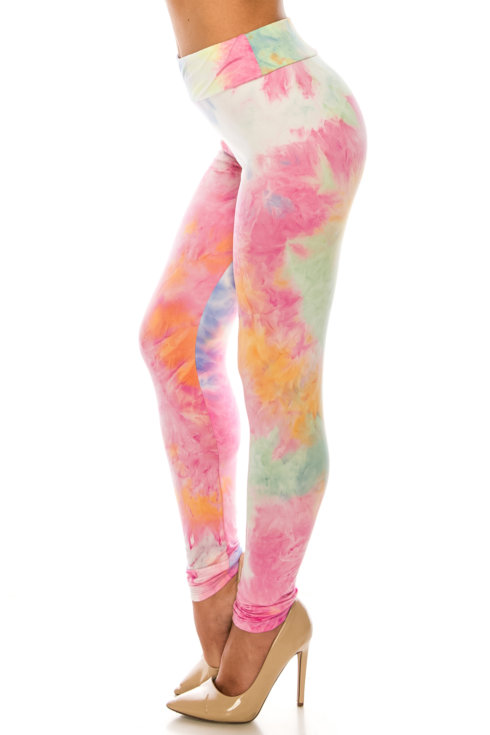 Wholesale Buttery Smooth Multi-Color Pastel Tie Dye High Waisted Leggings - Plus Size