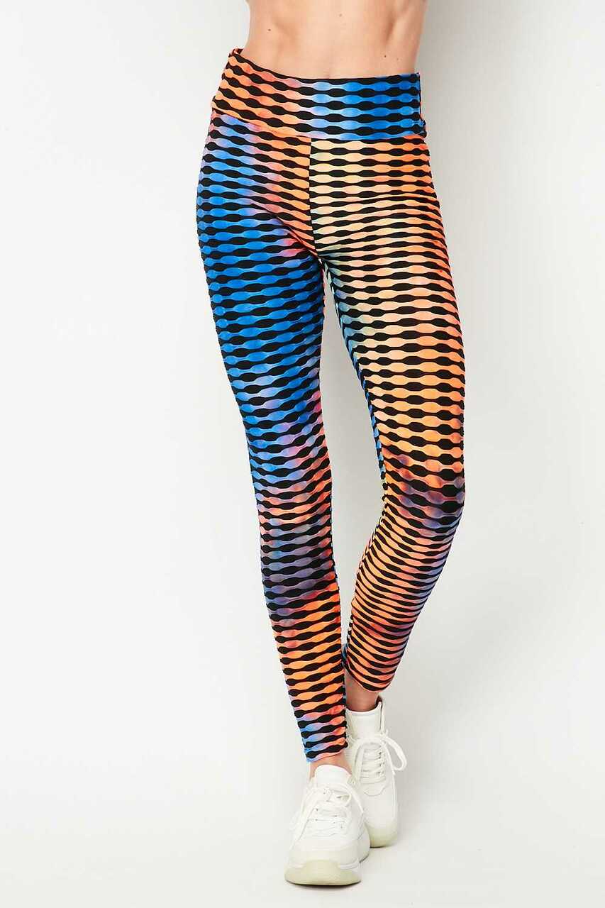 Wholesale Orange and Blue Brazilian Figure Flatter Scrunch Butt Leggings