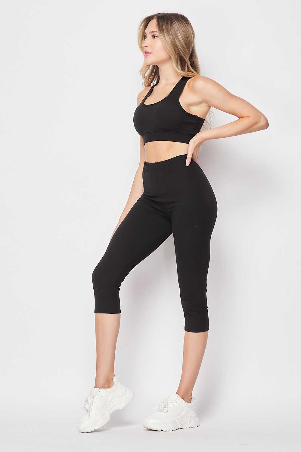 Wholesale Buttery Smooth Basic Solid Capri and Crop Top Set