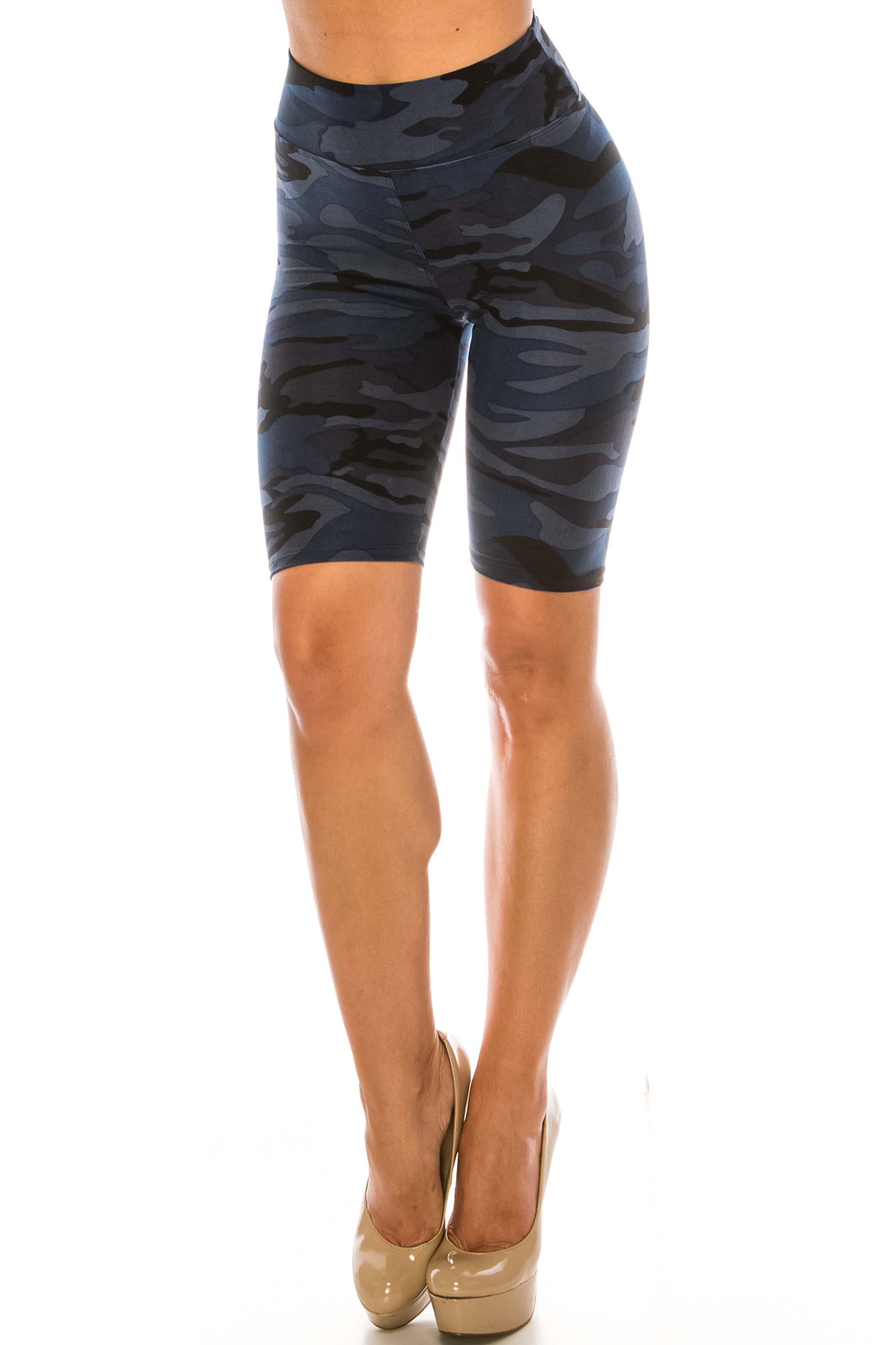 Wholesale Buttery Smooth  Navy Camouflage Plus Size Biker Shorts - 3 Inch Waist