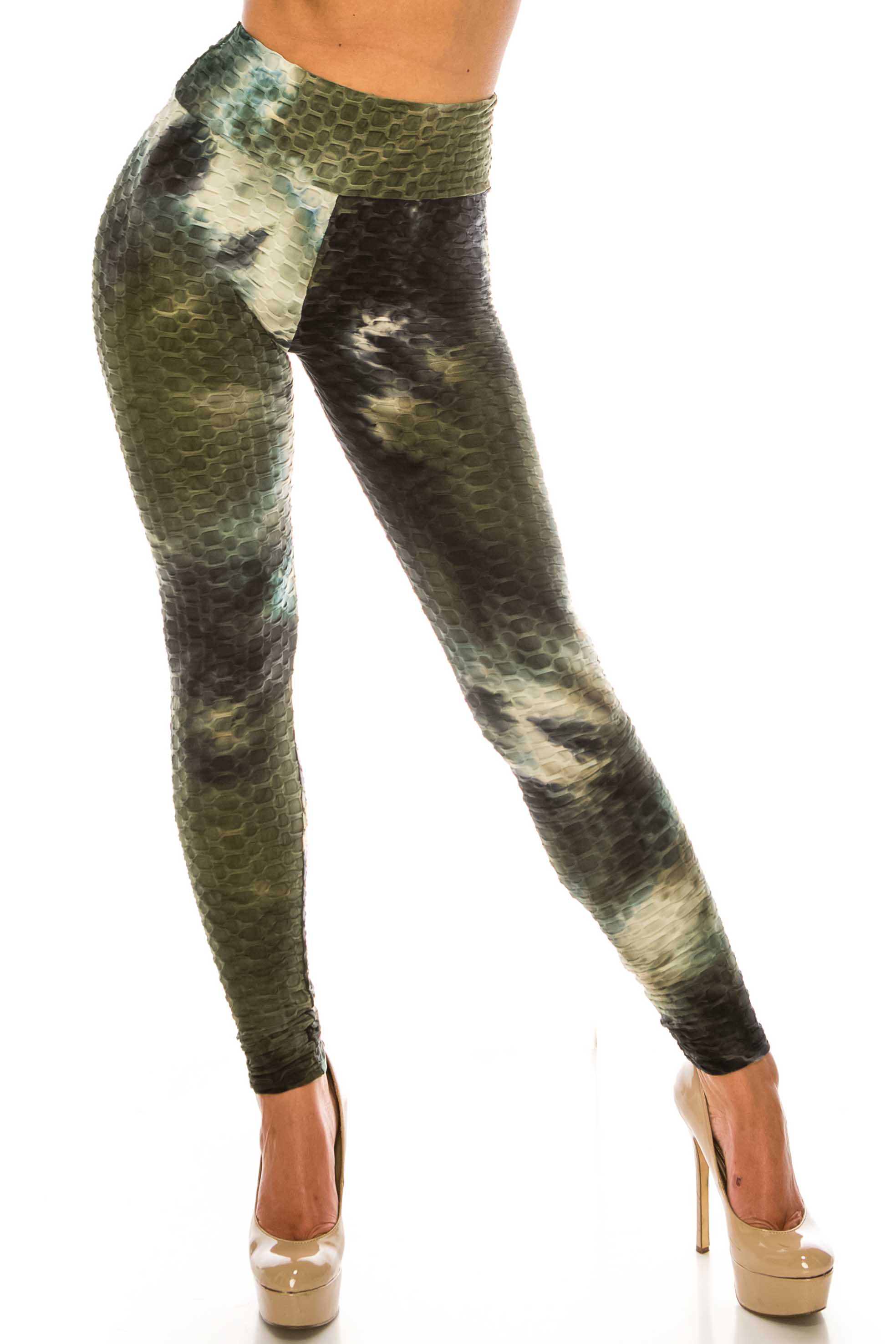 Wholesale Olive and Black Tie Dye Scrunch Butt Sport Leggings