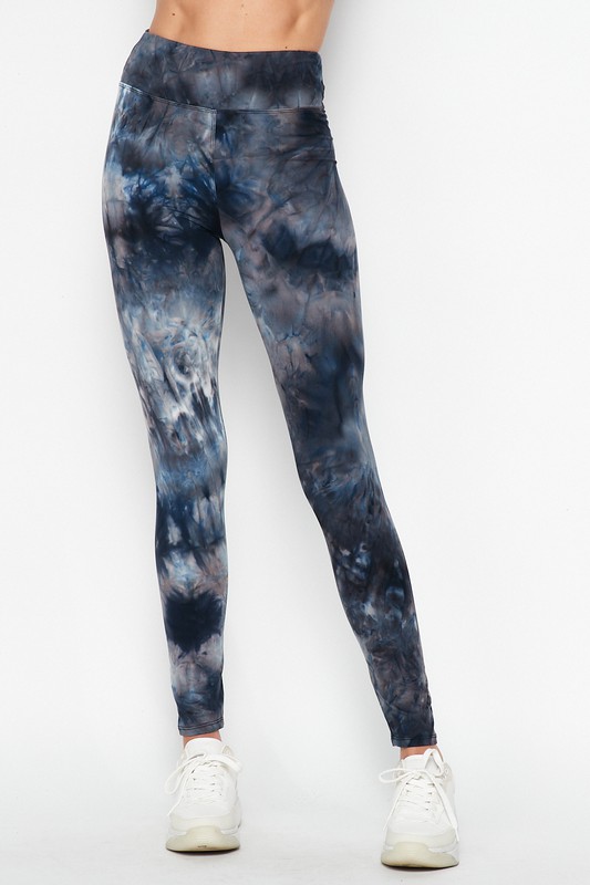 Front of Navy Wholesale Buttery Smooth Tie Dye High Waisted Leggings