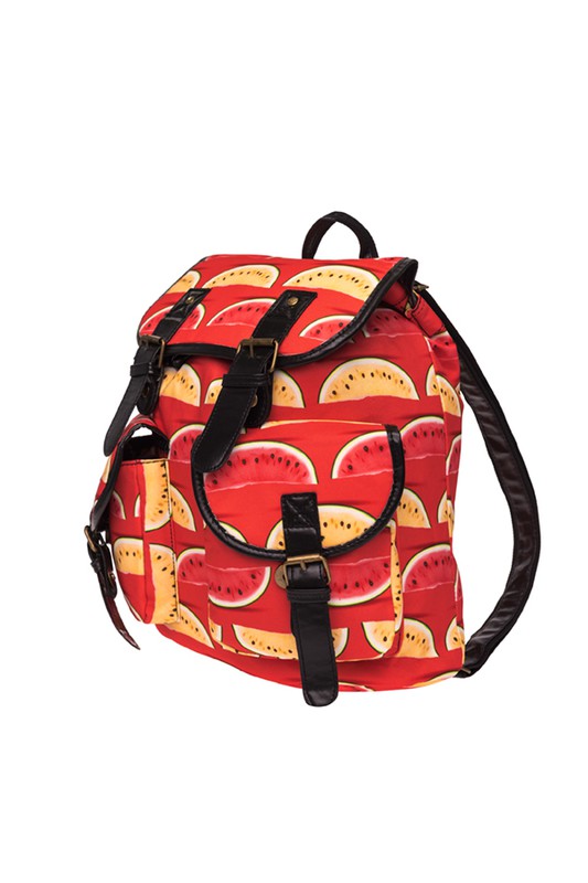 Wholesale Red and Yellow Watermelon Graphic Print Buckle Flap Backpack