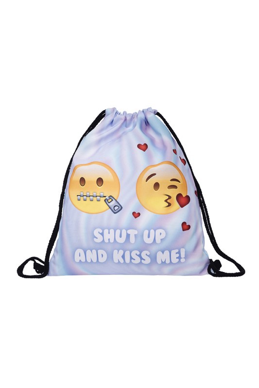Emoji Shut Up and Kiss Me Wholesale Graphic Print Drawstring Sack Backpack - 28 Styles