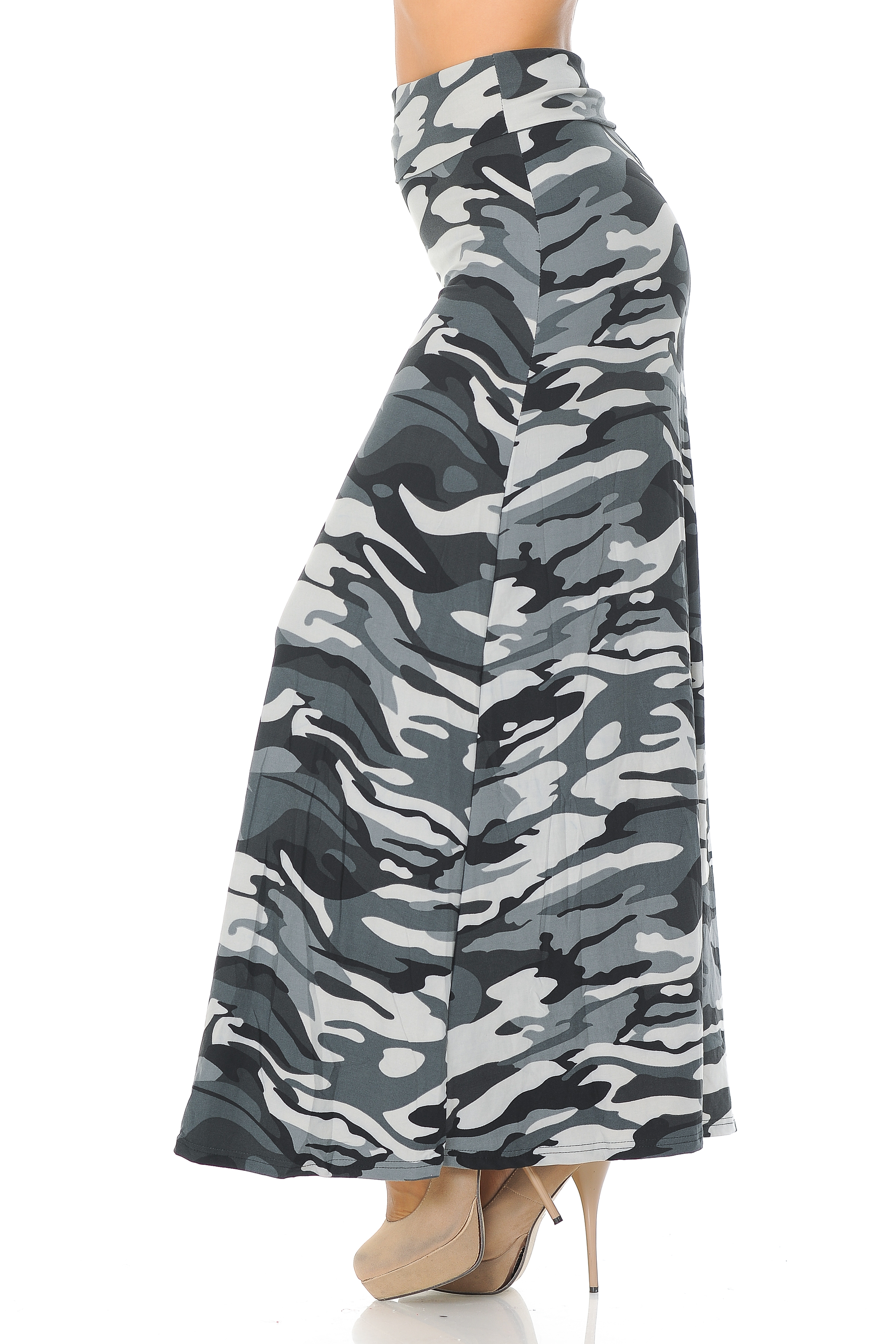 Wholesale Buttery Smooth Charcoal Camouflage Plus Size Maxi Skirt