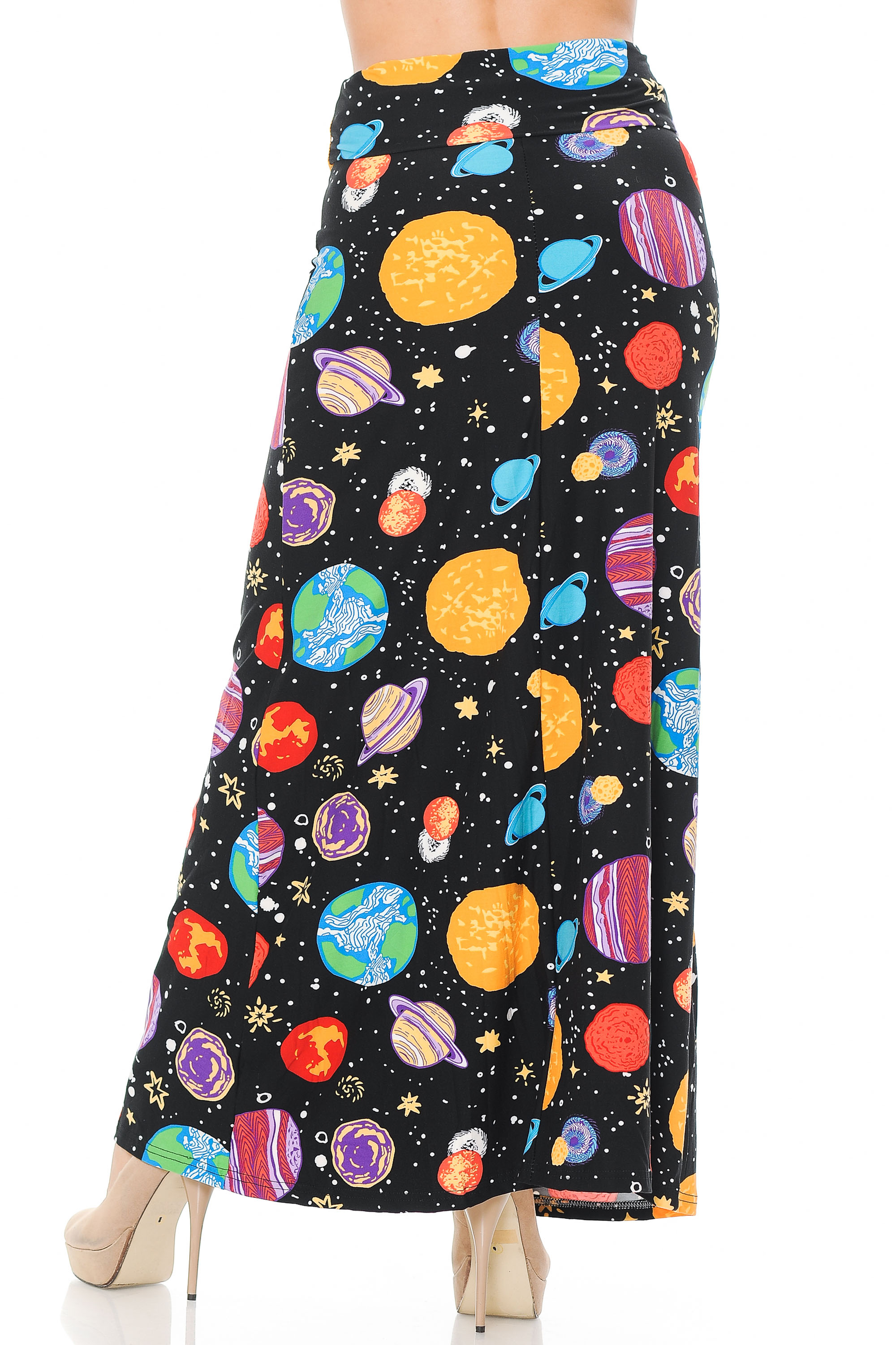 Wholesale Buttery Smooth Planets in Space Plus Size Maxi Skirt