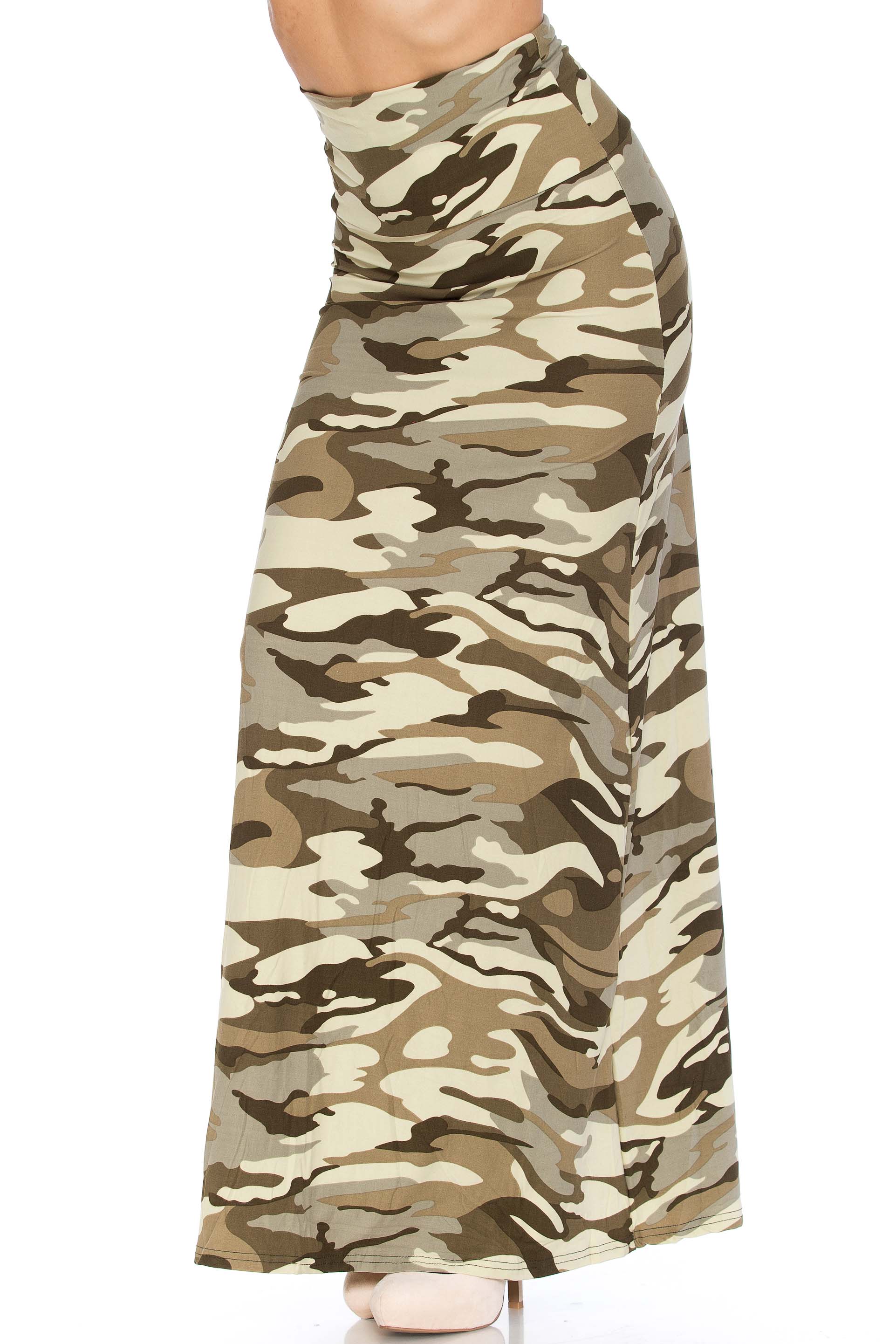 Wholesale Buttery Smooth Light Olive Camouflage Maxi Skirt