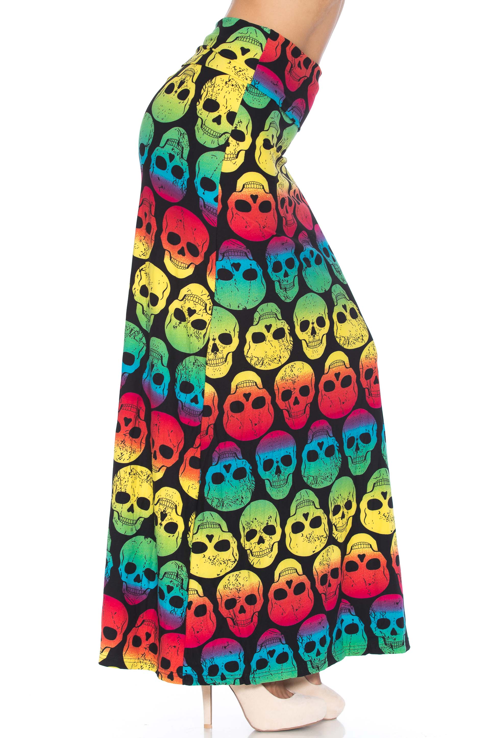 Wholesale Buttery Smooth Rainbow Skull Plus Size Maxi Skirt