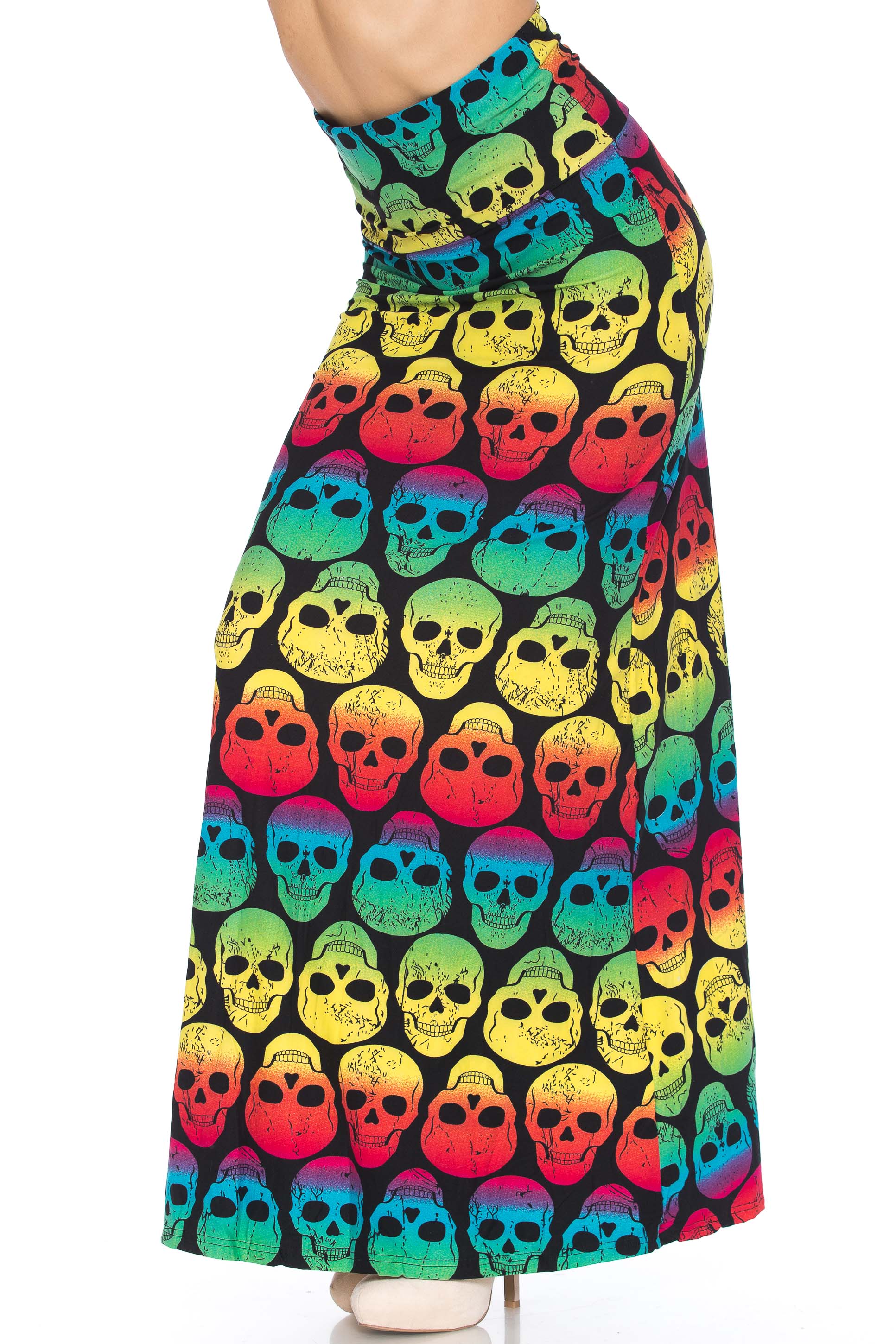 Wholesale Buttery Smooth Rainbow Skull Plus Size Maxi Skirt