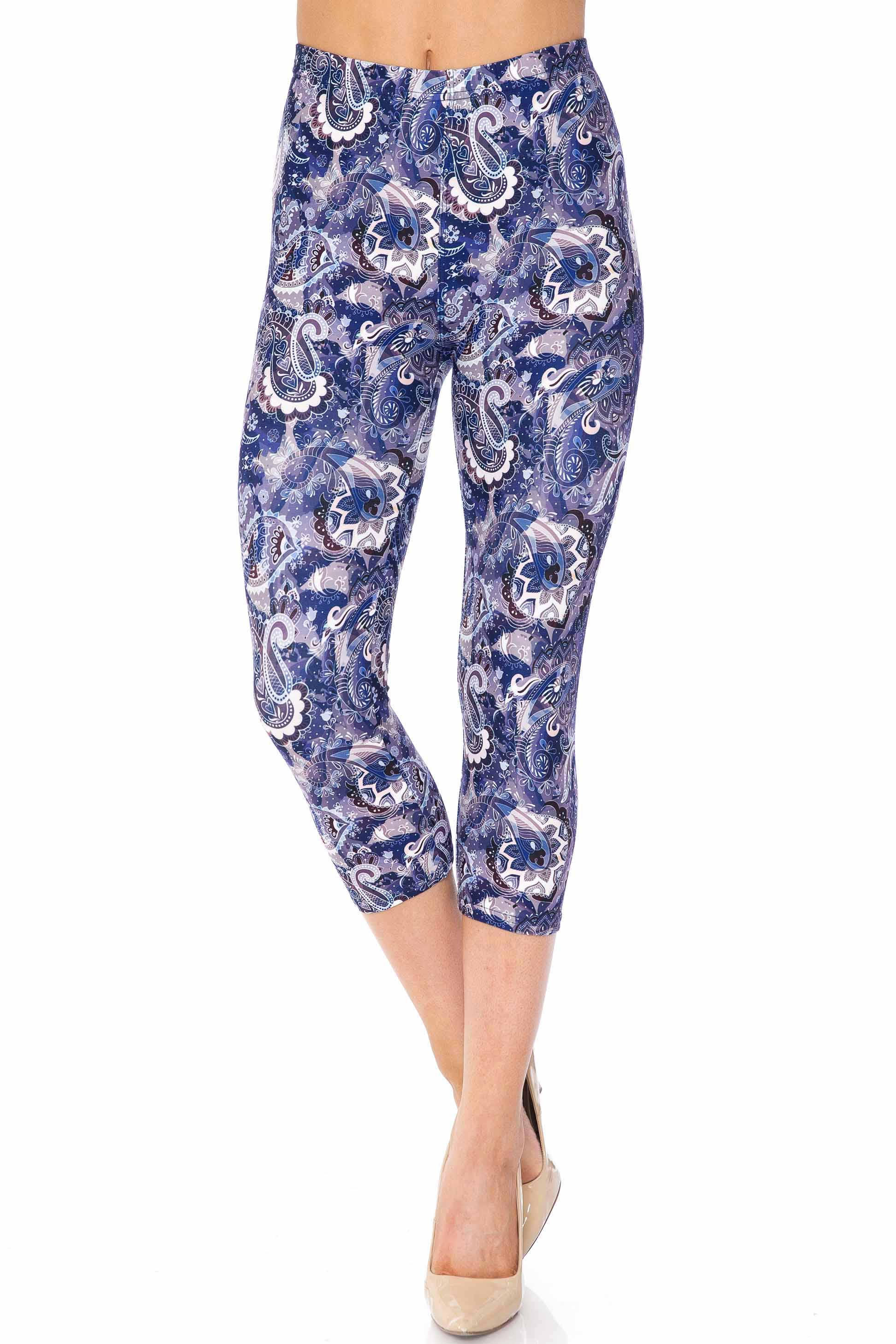 Wholesale Creamy Soft Indigo Blue Paisley Capris - USA Fashion™