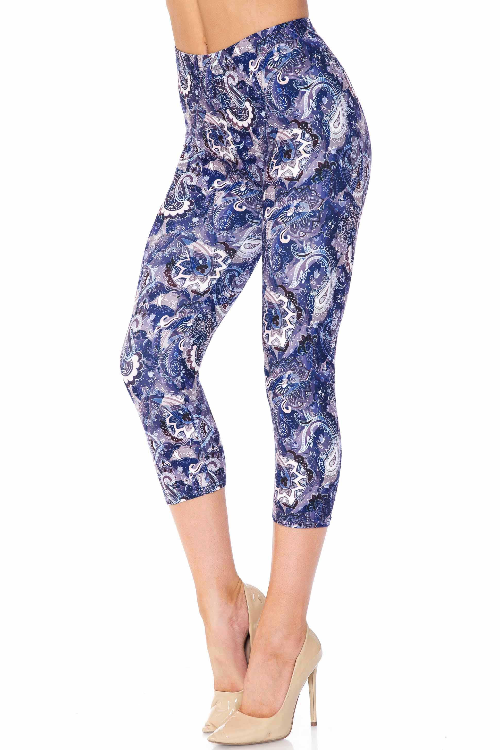 Wholesale Creamy Soft Indigo Blue Paisley Capris - USA Fashion™