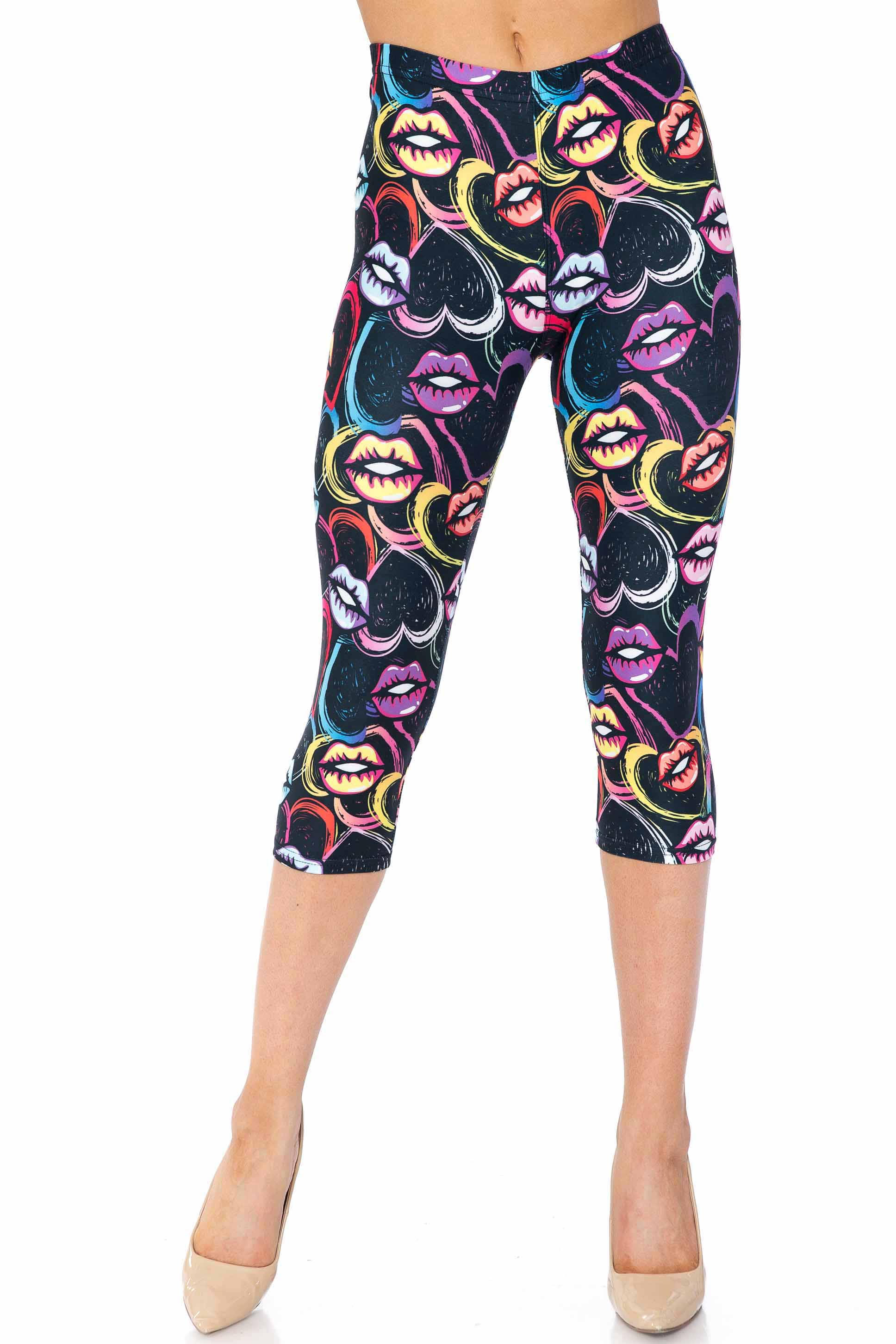 Wholesale Creamy Soft Colorful Lips and Hearts Plus Size Capris - USA Fashion™