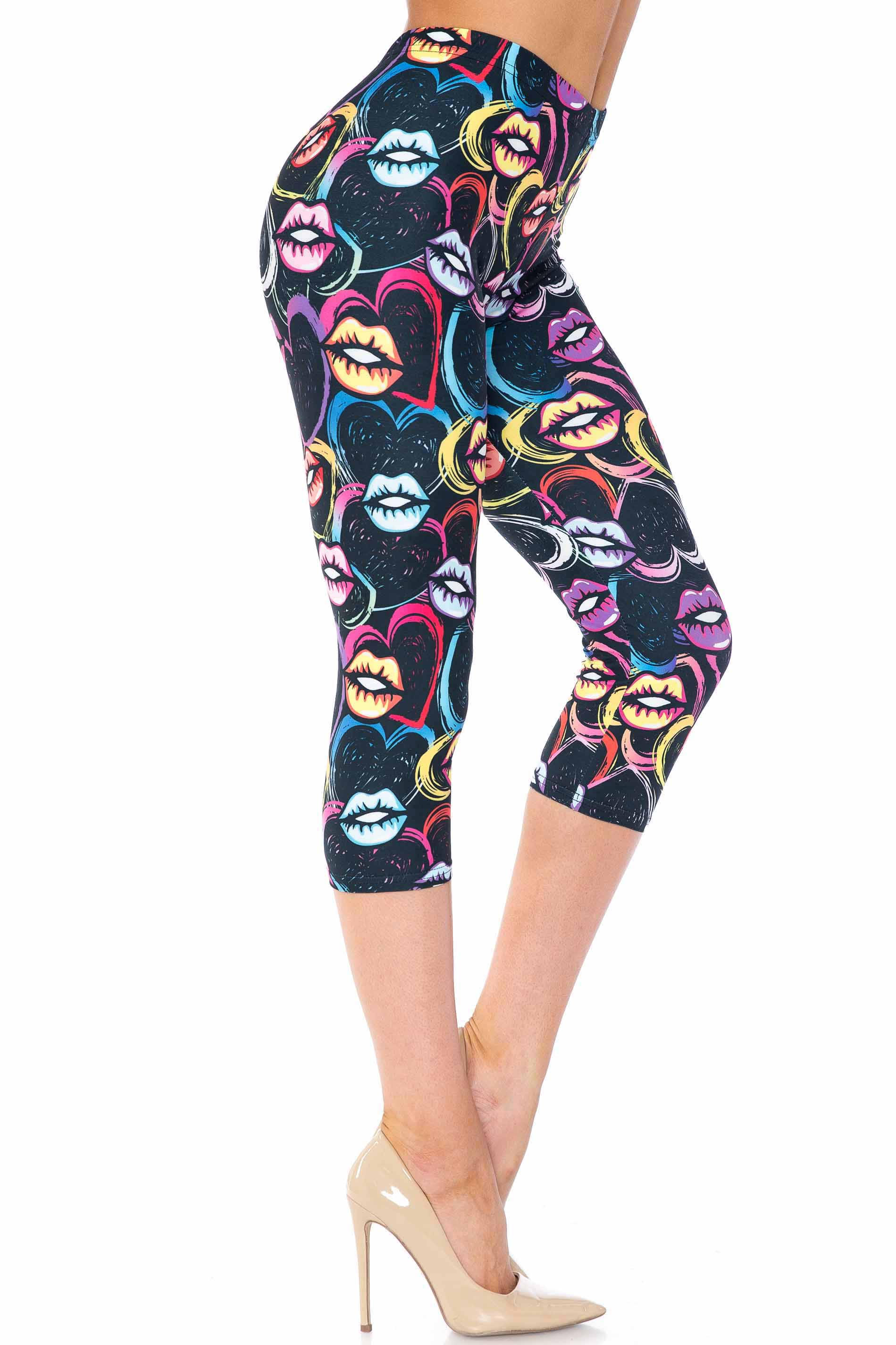 Wholesale Creamy Soft Colorful Lips and Hearts Plus Size Capris - USA Fashion™