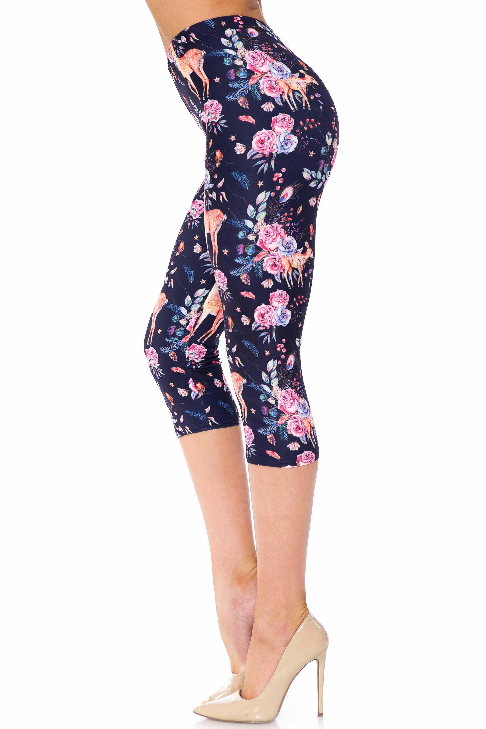 Wholesale Creamy Soft Woodland Floral Fawn Capris - USA Fashion™