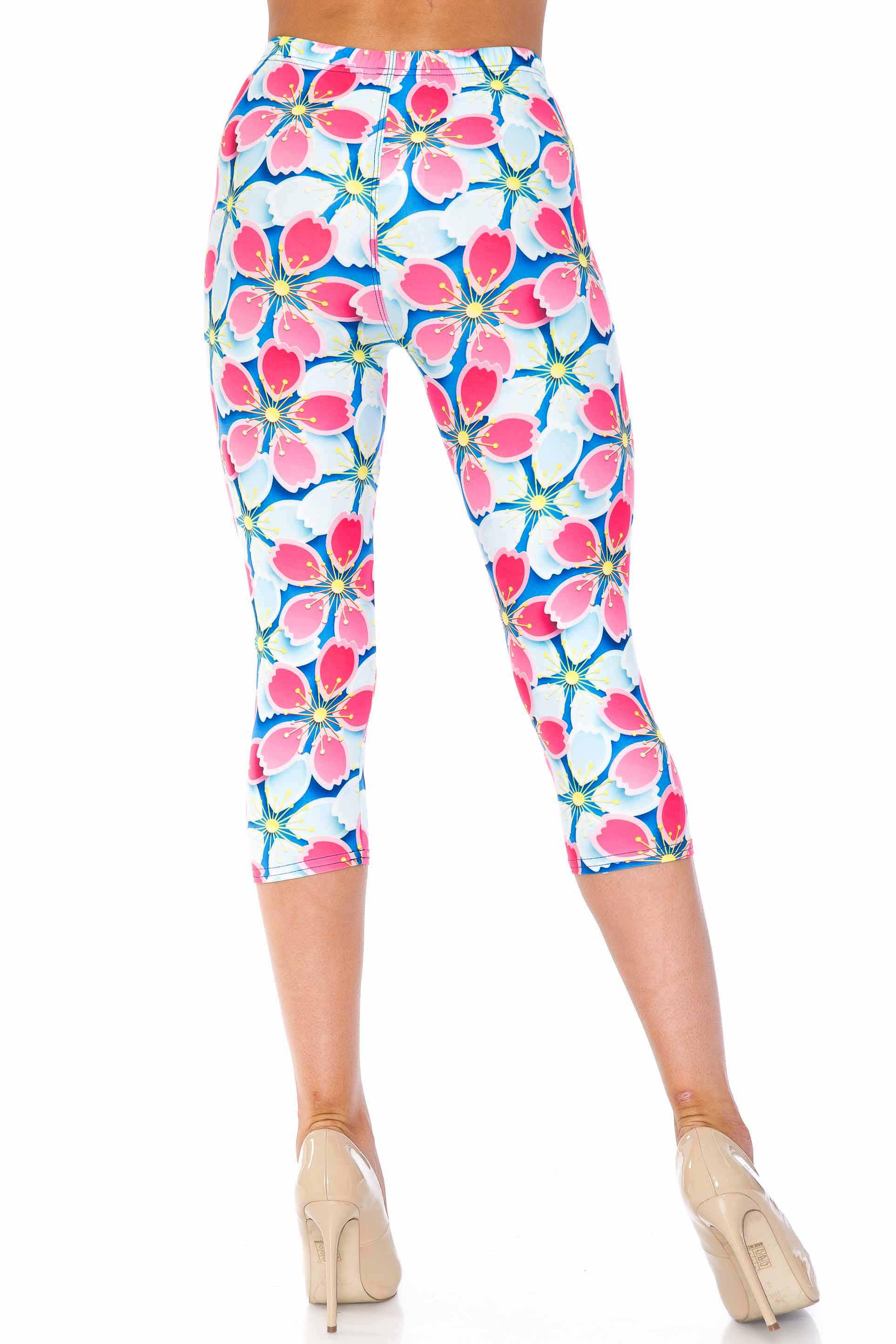 Wholesale Creamy Soft Pink and Blue Sunshine Floral Capris - USA Fashion™