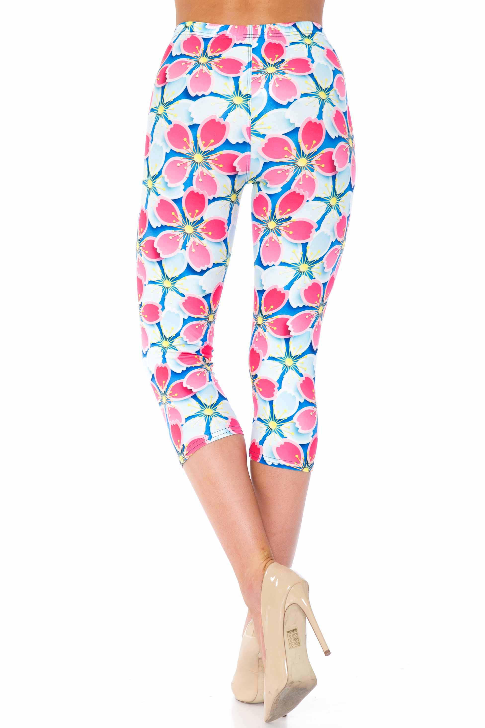 Wholesale Creamy Soft Pink and Blue Sunshine Floral Plus Size Capris - USA Fashion™