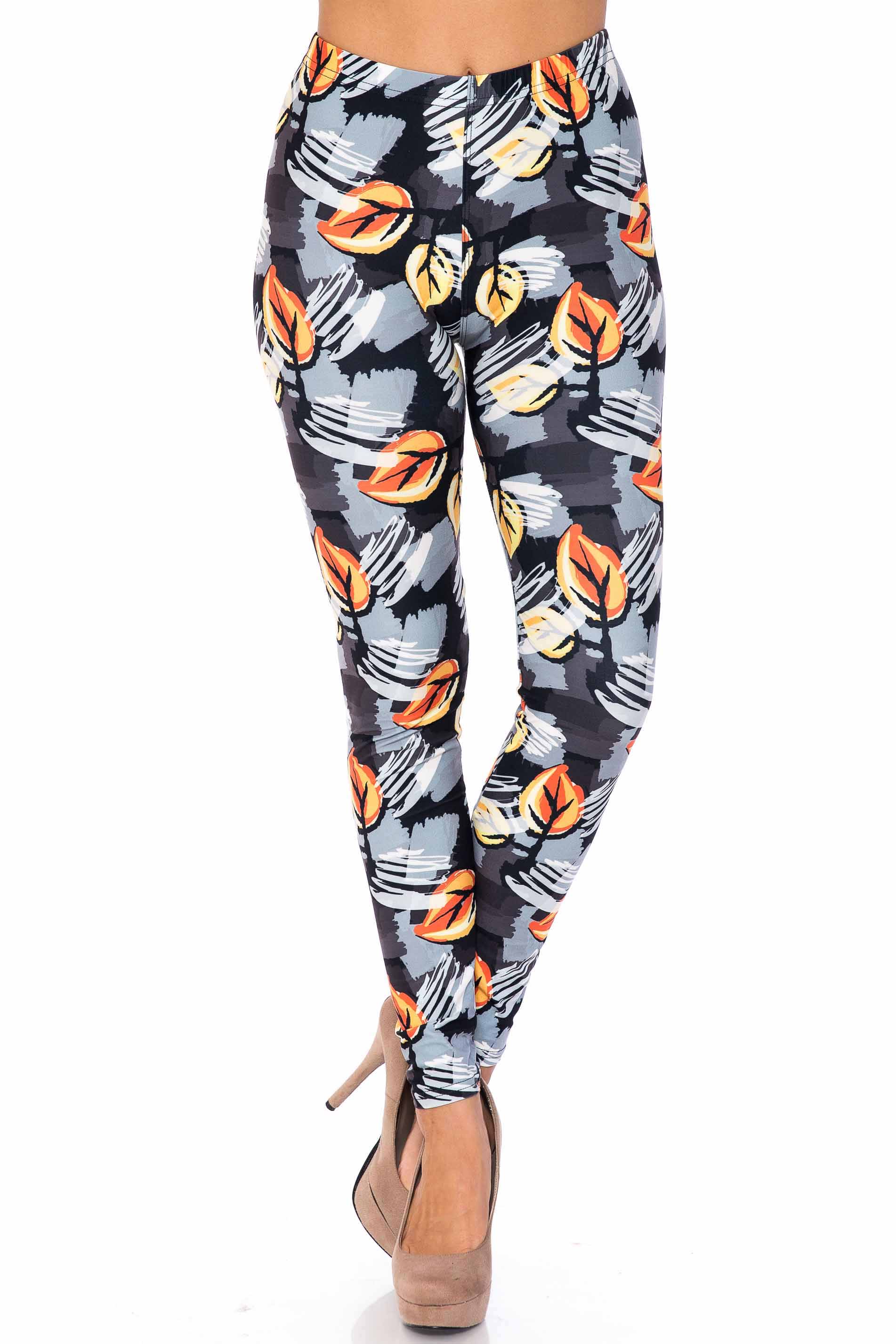 Wholesale Creamy Soft Orange Leaf Breeze Leggings - USA Fashion™