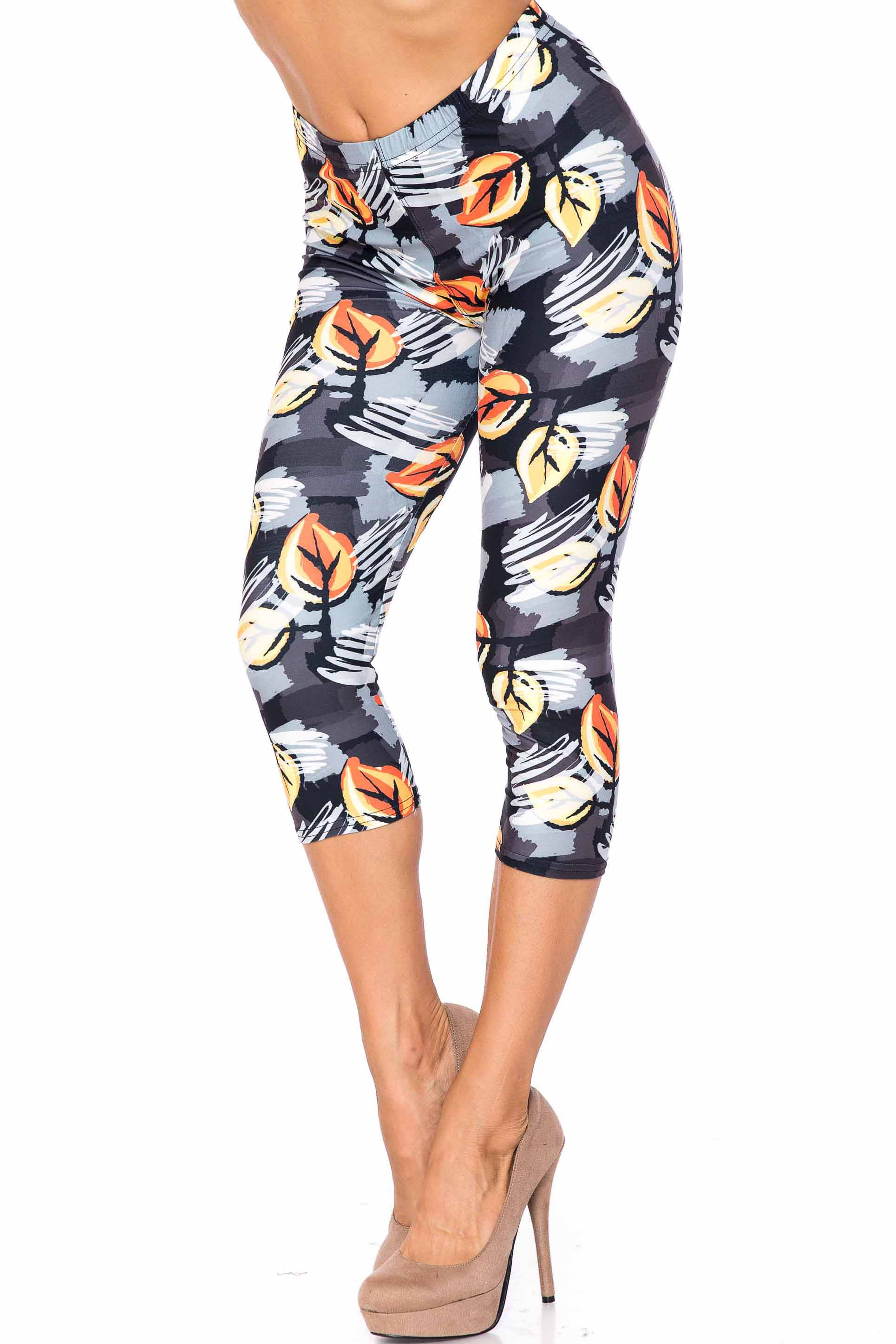 Wholesale Creamy Soft Orange Leaf Breeze Extra Plus Size Capris - 3X-5X - USA Fashion™