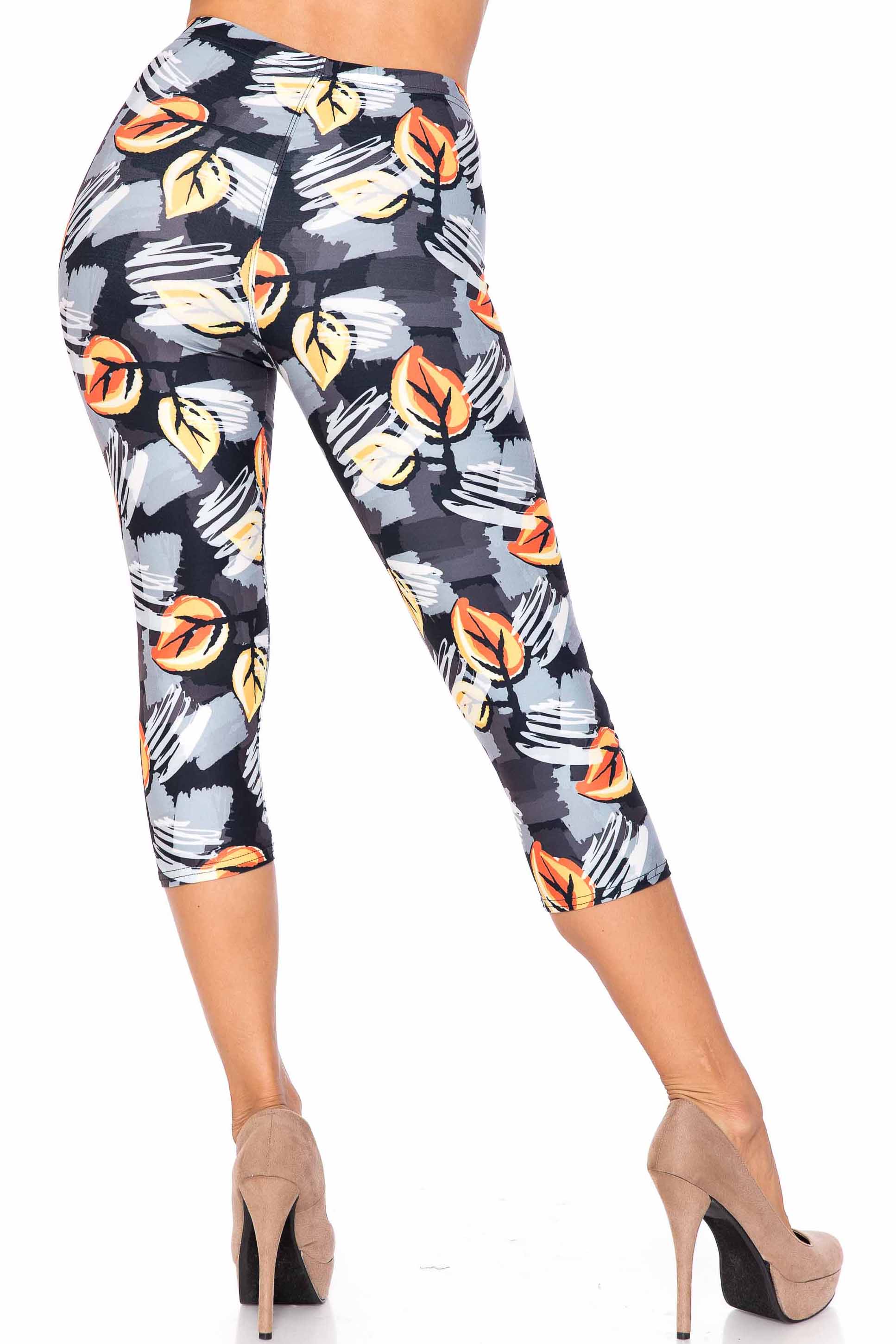 Wholesale Creamy Soft Orange Leaf Breeze Extra Plus Size Capris - 3X-5X - USA Fashion™