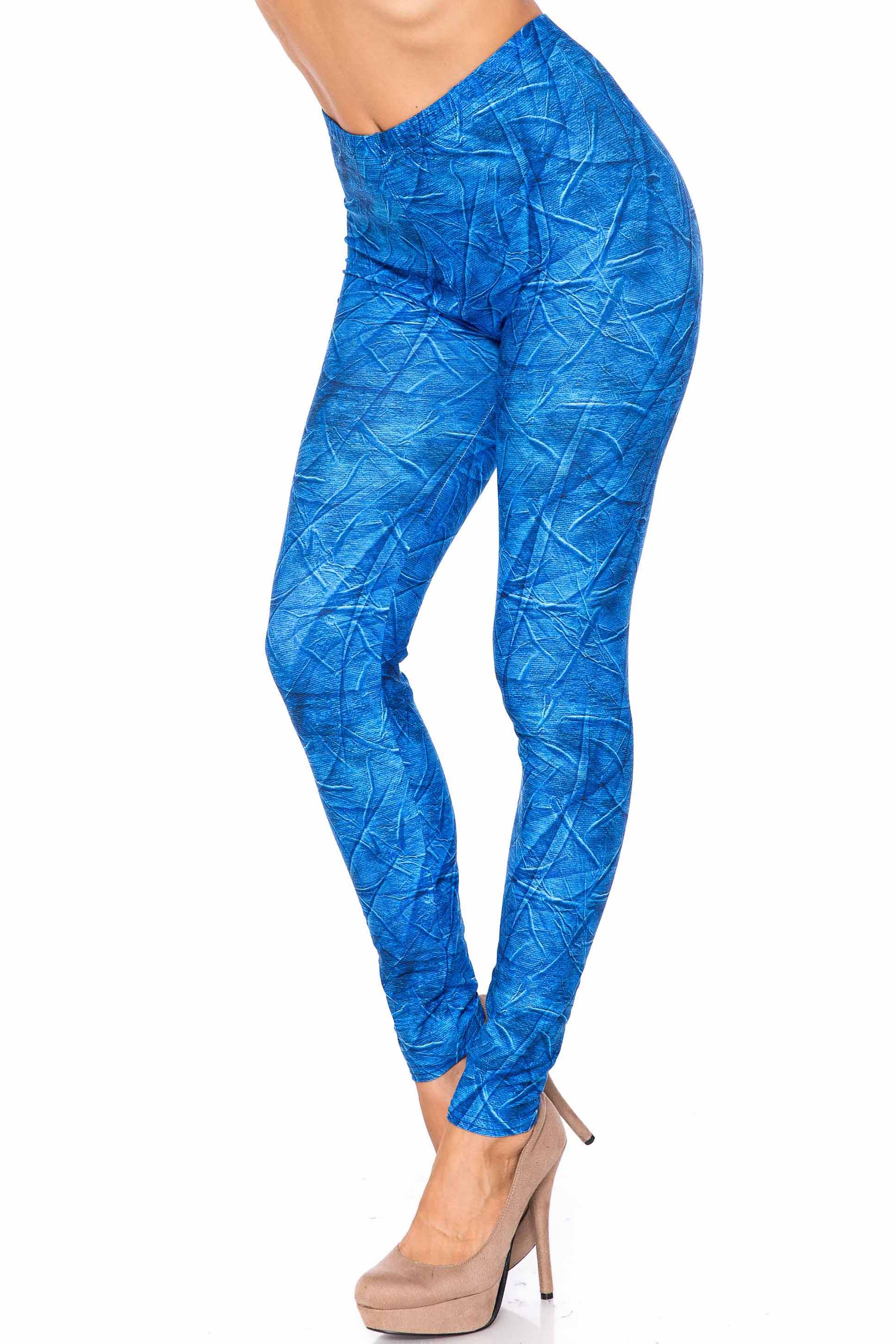 Wholesale Creamy Soft Blue Wrinkled Denim Kids Leggings - USA Fashion™