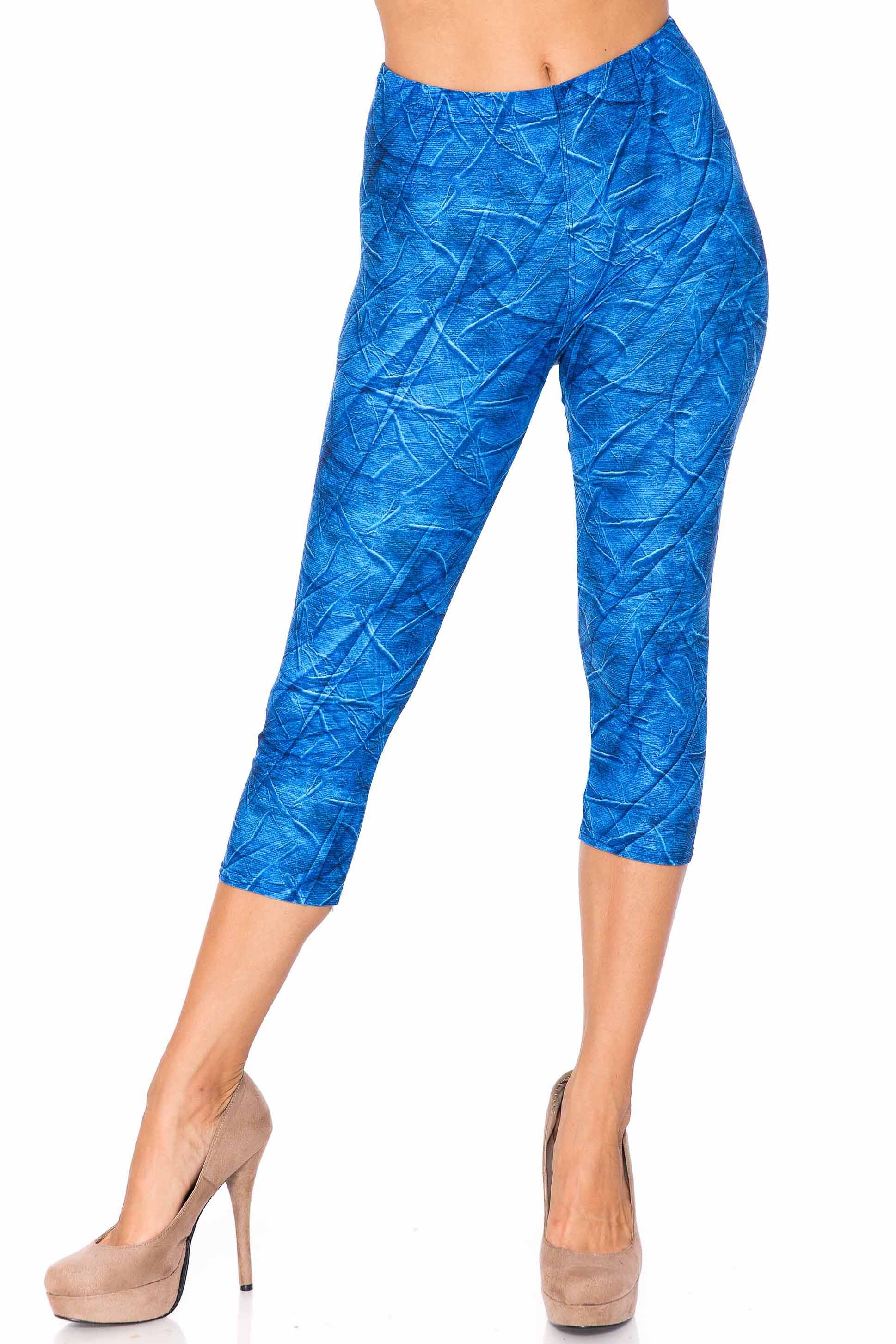 Wholesale Creamy Soft Blue Wrinkled Denim Capris - USA Fashion™