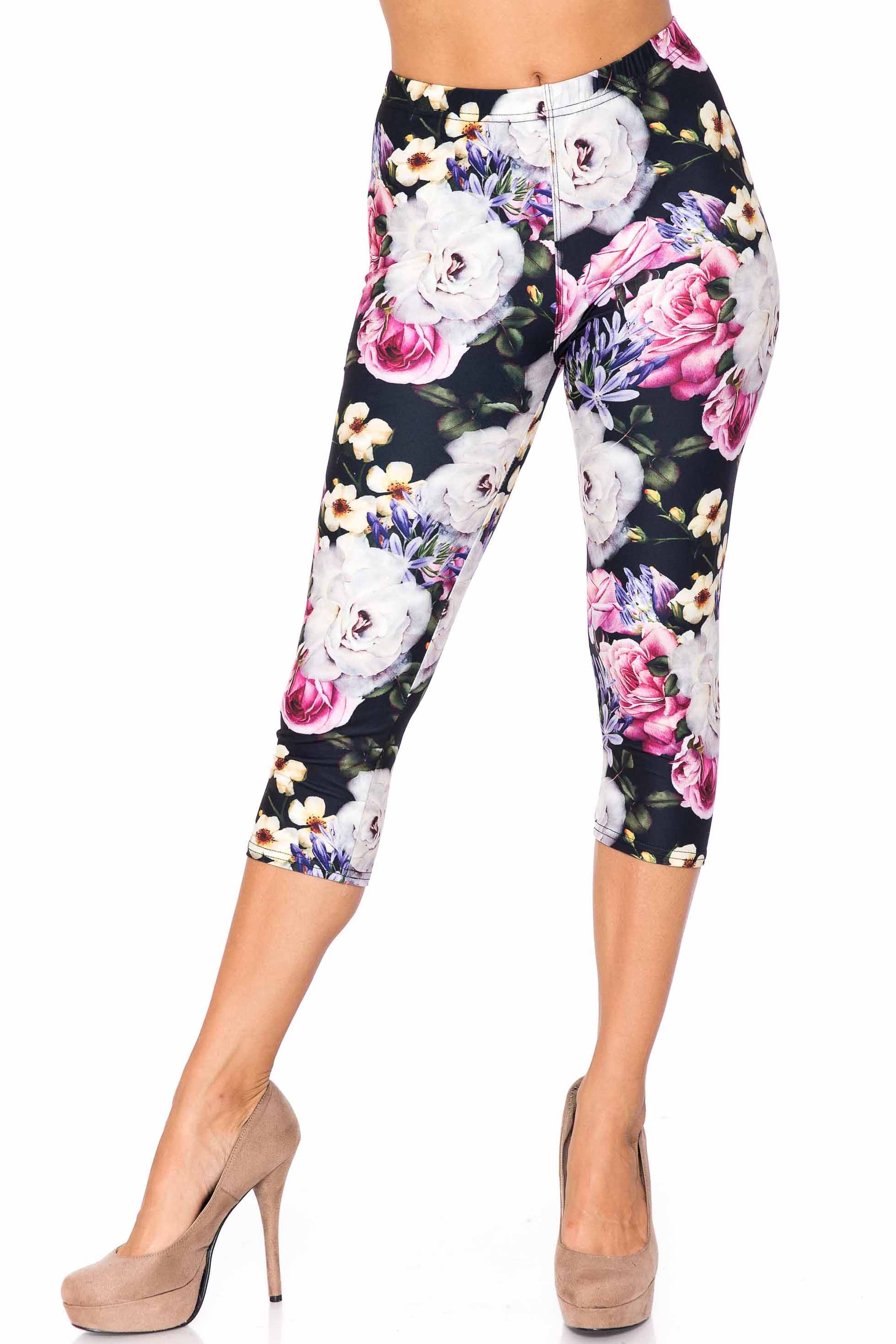 Wholesale Creamy Soft Floral Garden Bouquet Plus Size Capris - USA Fashion™