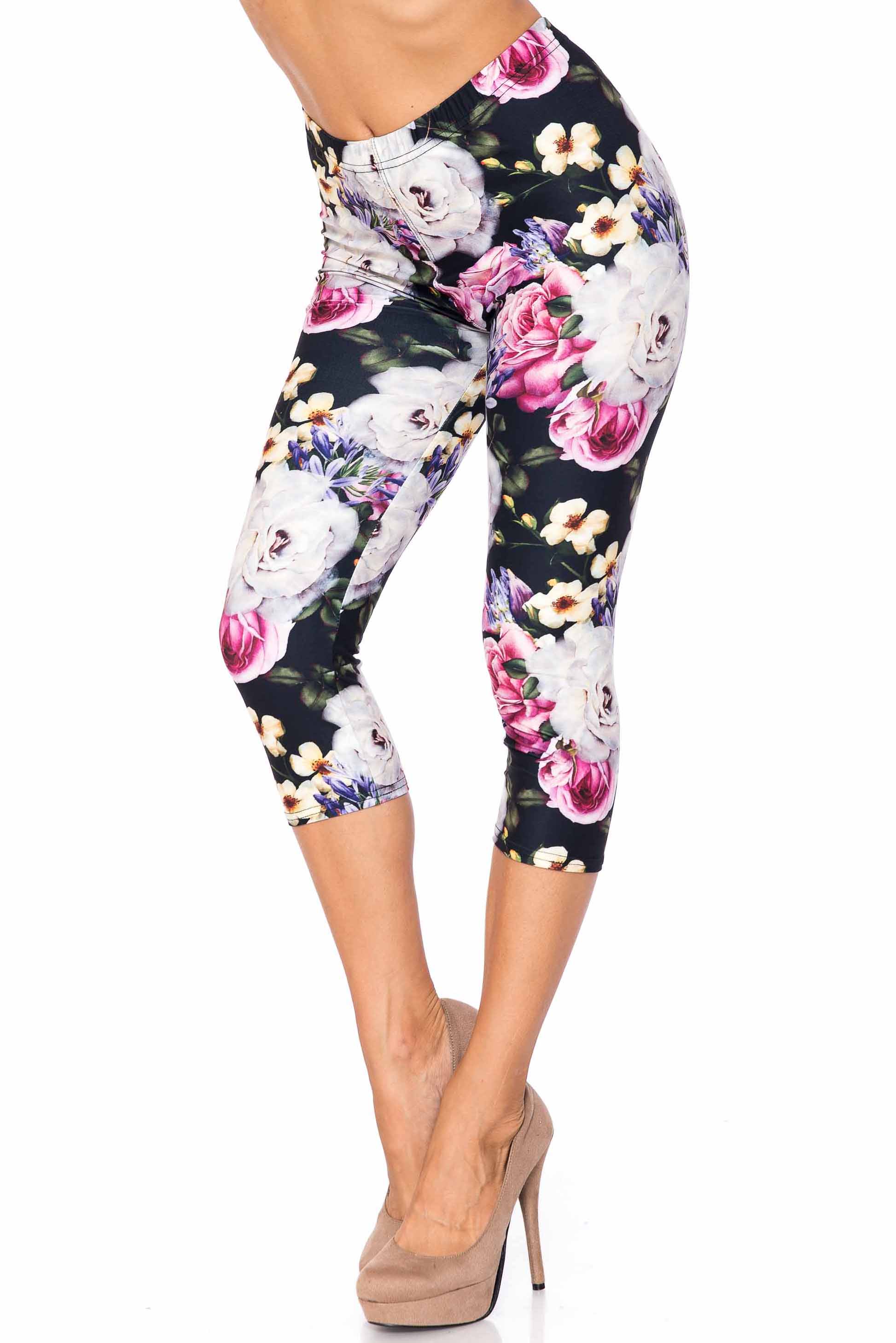 Wholesale Creamy Soft Floral Garden Bouquet Plus Size Capris - USA Fashion™