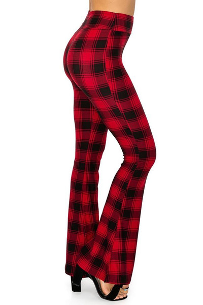 Wholesale Buttery Soft Red and Black Plaid Bell Bottom Leggings ...