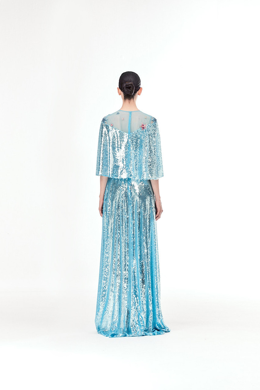 Long Sequined Long Dress With Front And Back