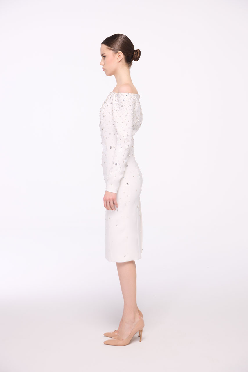 Pencil Dress In Embroidered Crepe Pencil Dress In Embroidered Crepe