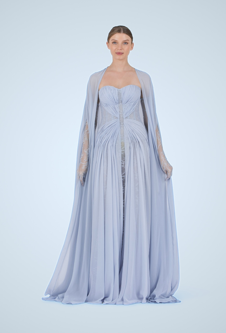【てる】MAJOH H&A FRILL CAPE Long cape in georgette-050