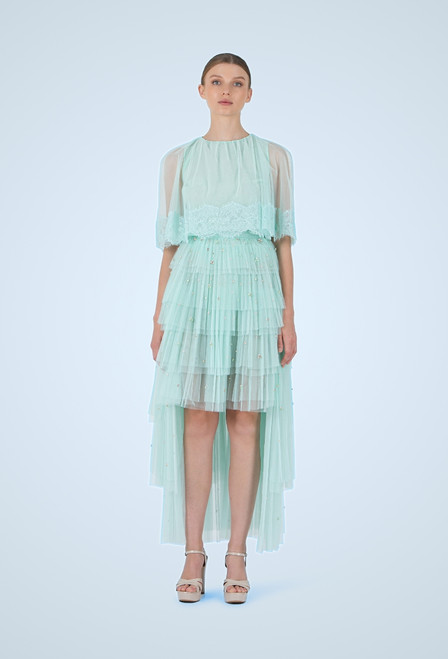 Cloche top in chiffon and lace