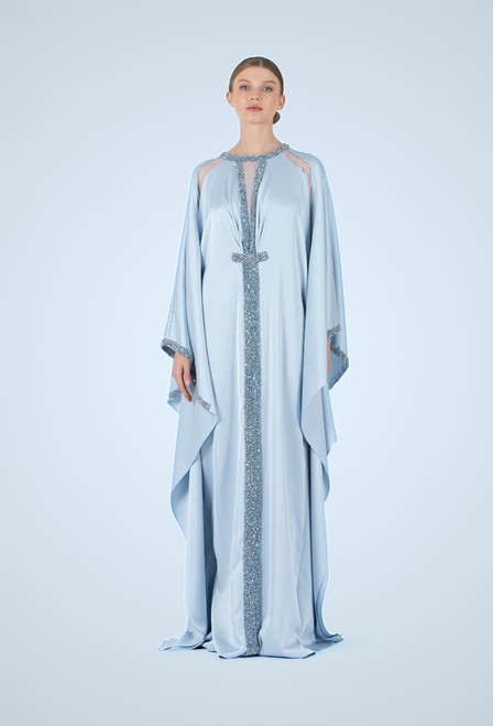 Kaftan in satin with embroidery