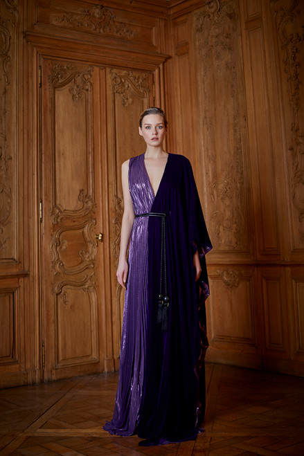 LONG DRESS IN PLEATED CHIFFON - Honayda