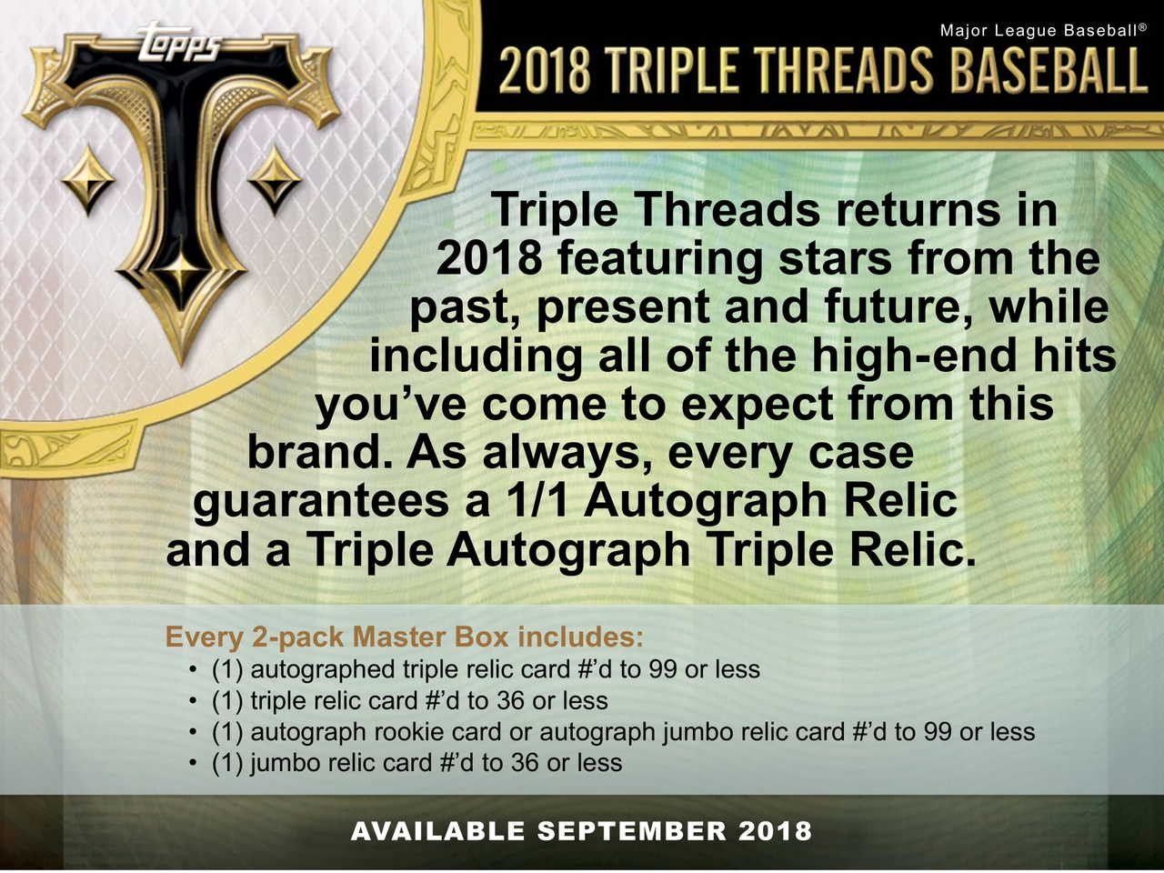 2018 Topps Triple Threads Baseball Hobby 18 Box Case