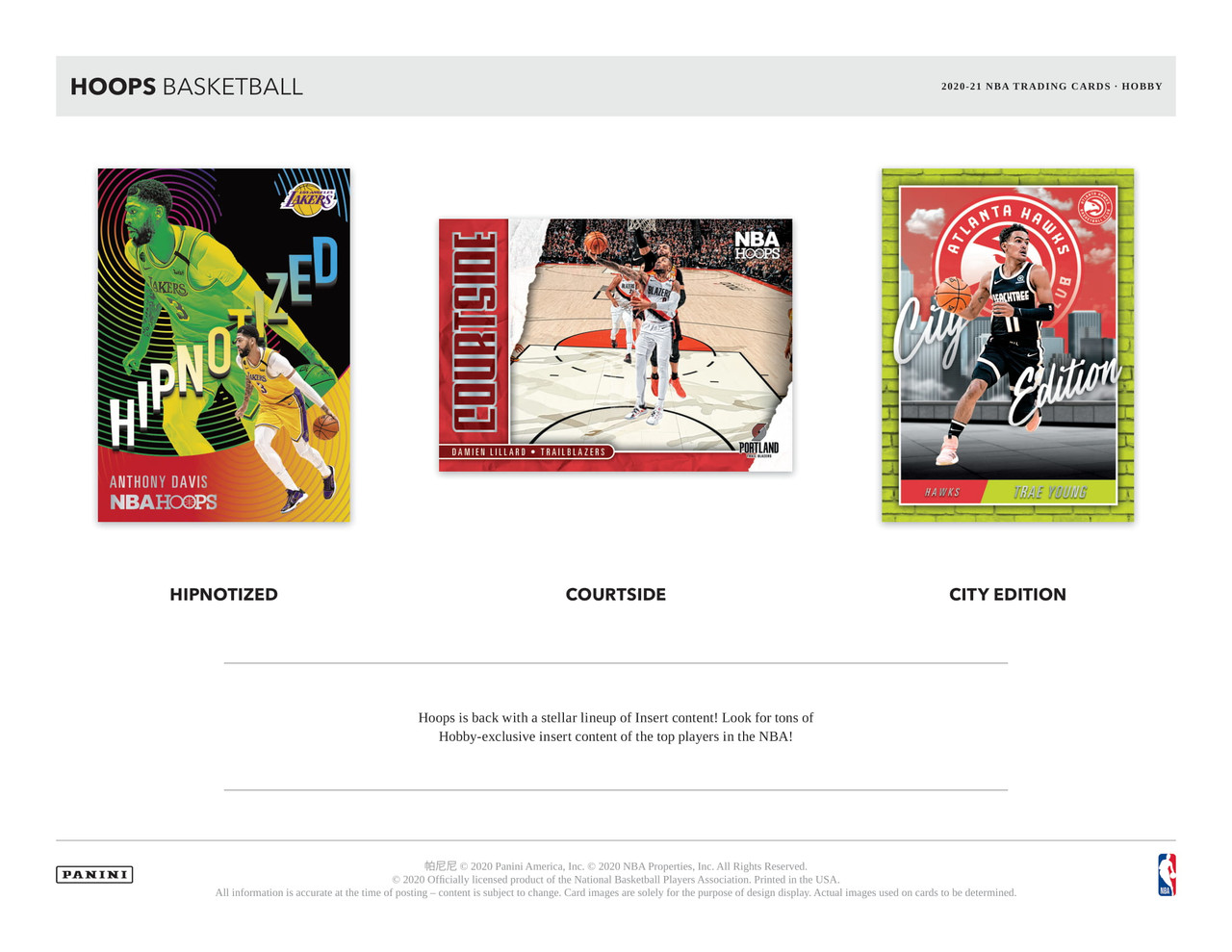 2020-21 Panini NBA Hoops Basketball Hobby 20 Box Case