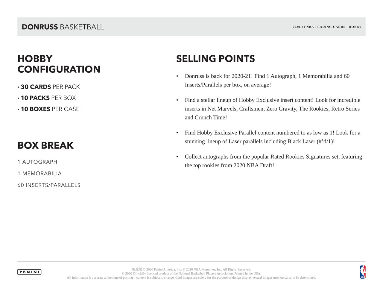 2020/21 Panini Donruss Basketball Hobby Box
