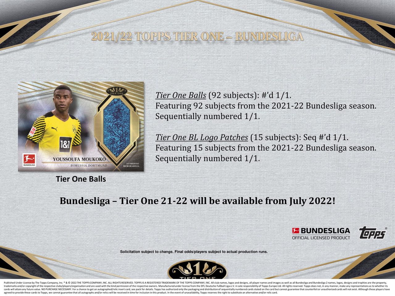 2022 Topps Tier One Bundesliga Soccer Hobby Box