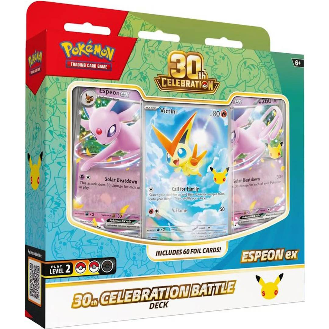 pokemon tcg 30 card deck 30th Celebration Battle Espeon/Umbreon EN and a dedicated card stand for display 30th Celebration Poster Collection -