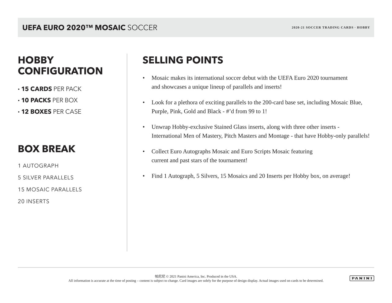 クリアランス 2020-21 Mosaic EURO UEFA Hobby EURO UEFA 2020-21